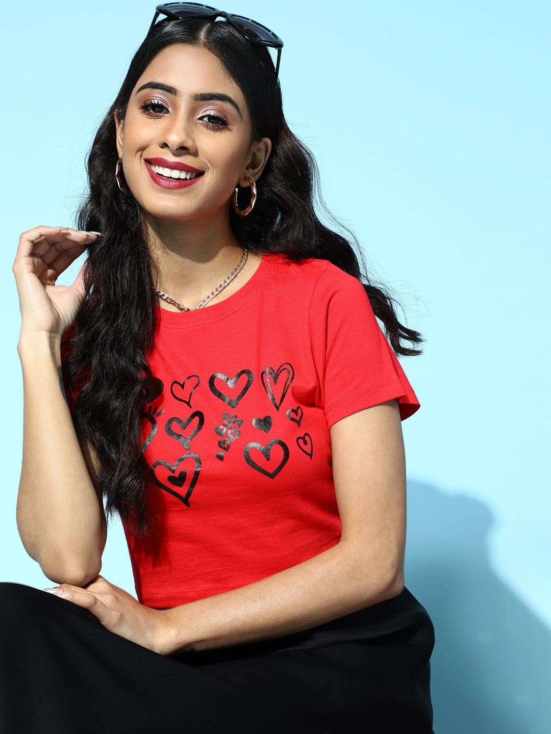 Red Printed Slim Fit T-Shirt-T-Shirts-SASSAFRAS