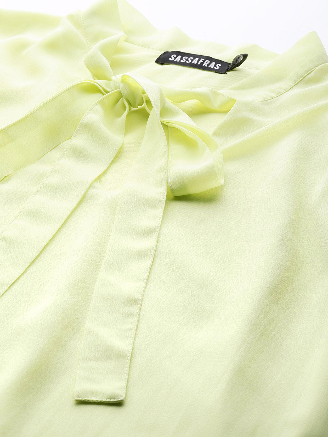 Women Sea Green Pleated Sleeve Tie-Up Top