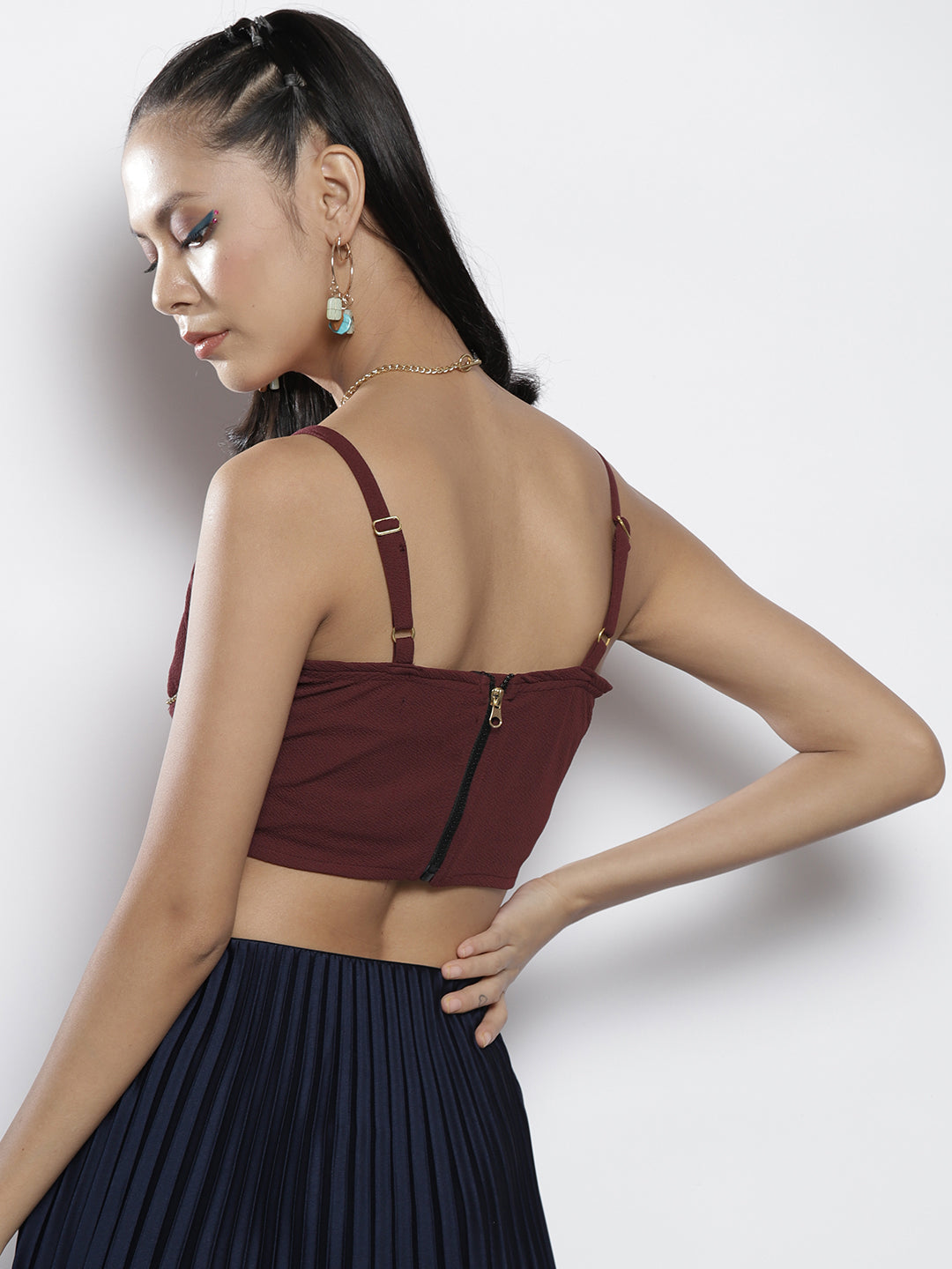 Women Burgundy Bustier Crop Top