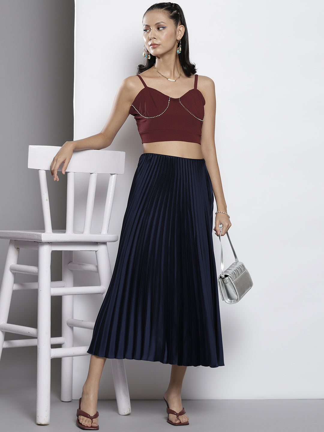 Women Burgundy Bustier Crop Top