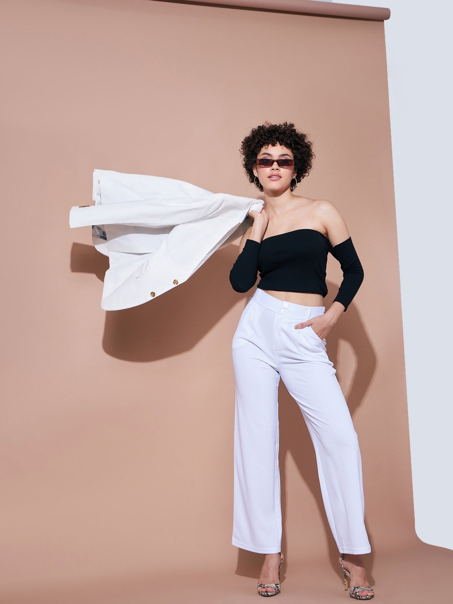 Women Black Rib Bardot Crop Top