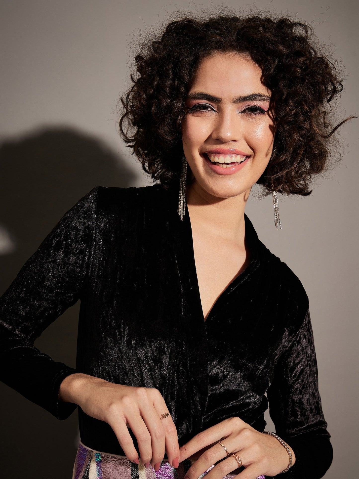 Black Velvet Front Wrap Bodysuit-SASSAFRAS