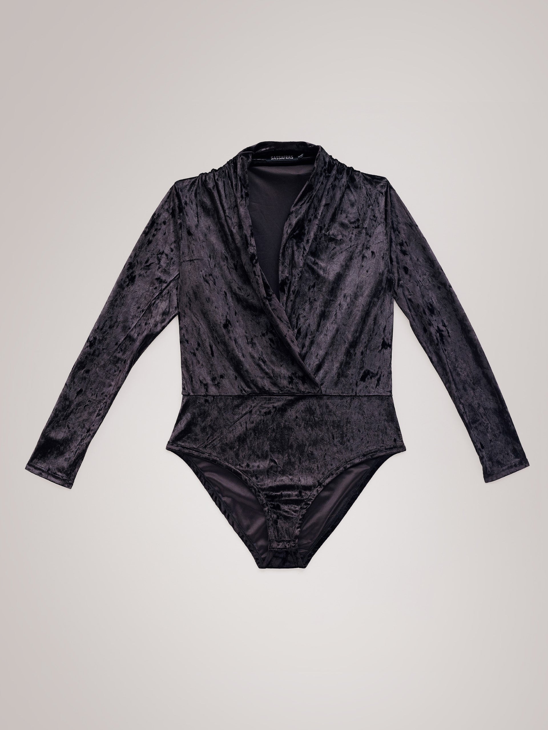 Black Velvet Front Wrap Bodysuit-SASSAFRAS
