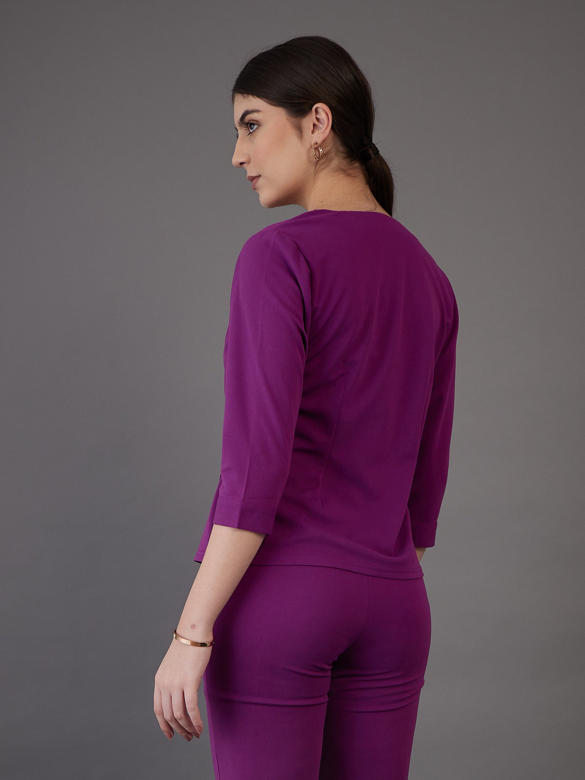 Purple Wrap Neck Asymmetric Top-SASSAFRAS worklyf