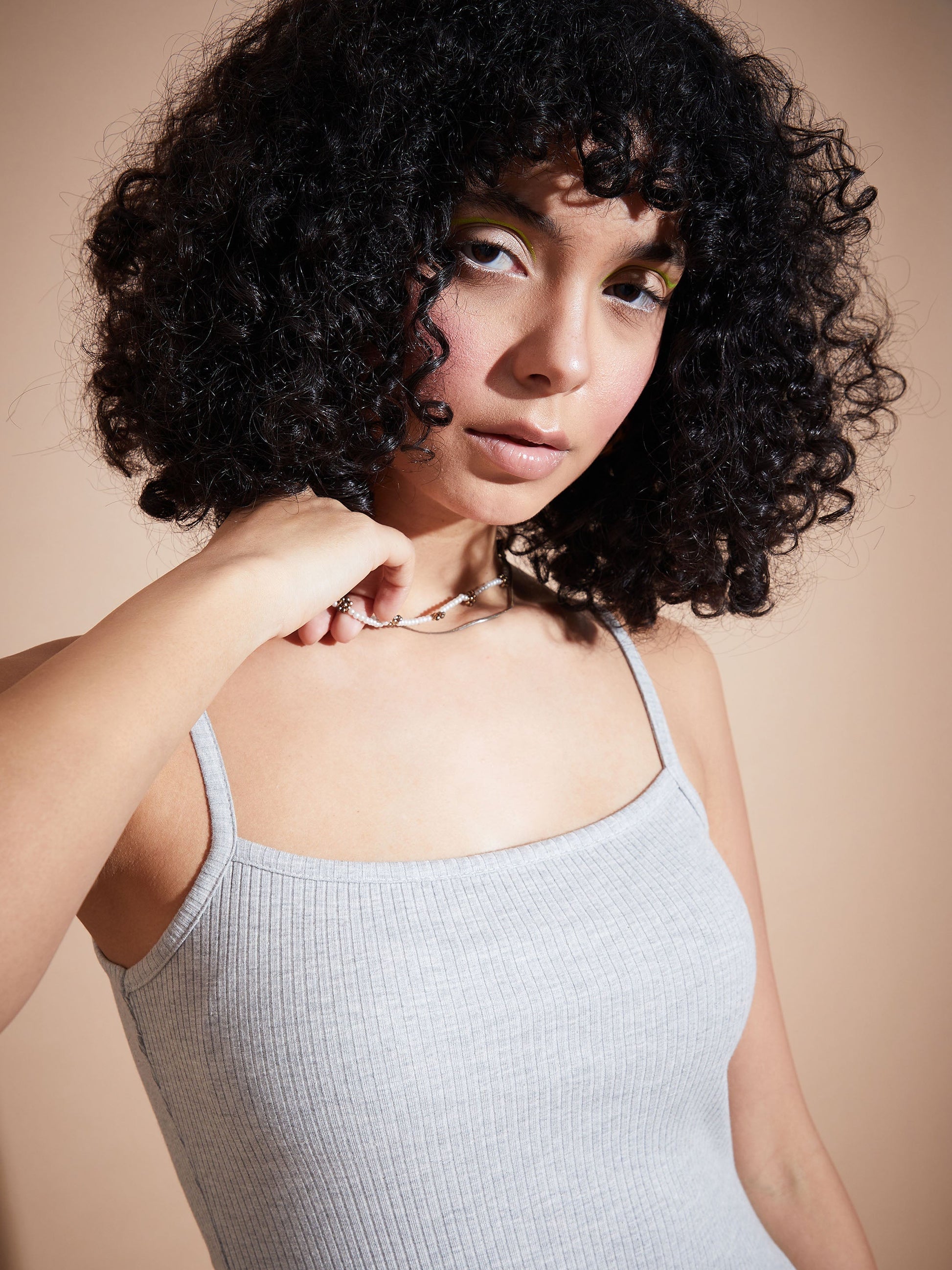 Melange Grey Rib Square Neck Strappy Top-SASSAFRAS BASICS