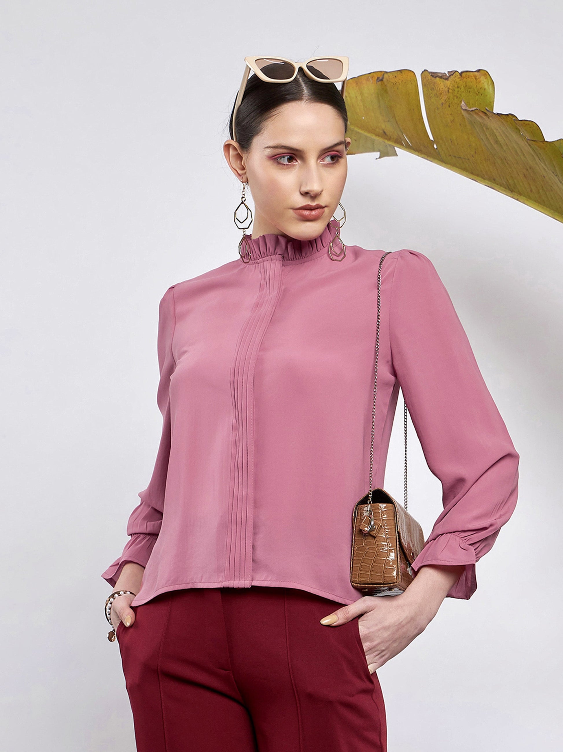 Dull Pink Front Pintuck Top-SASSAFRAS