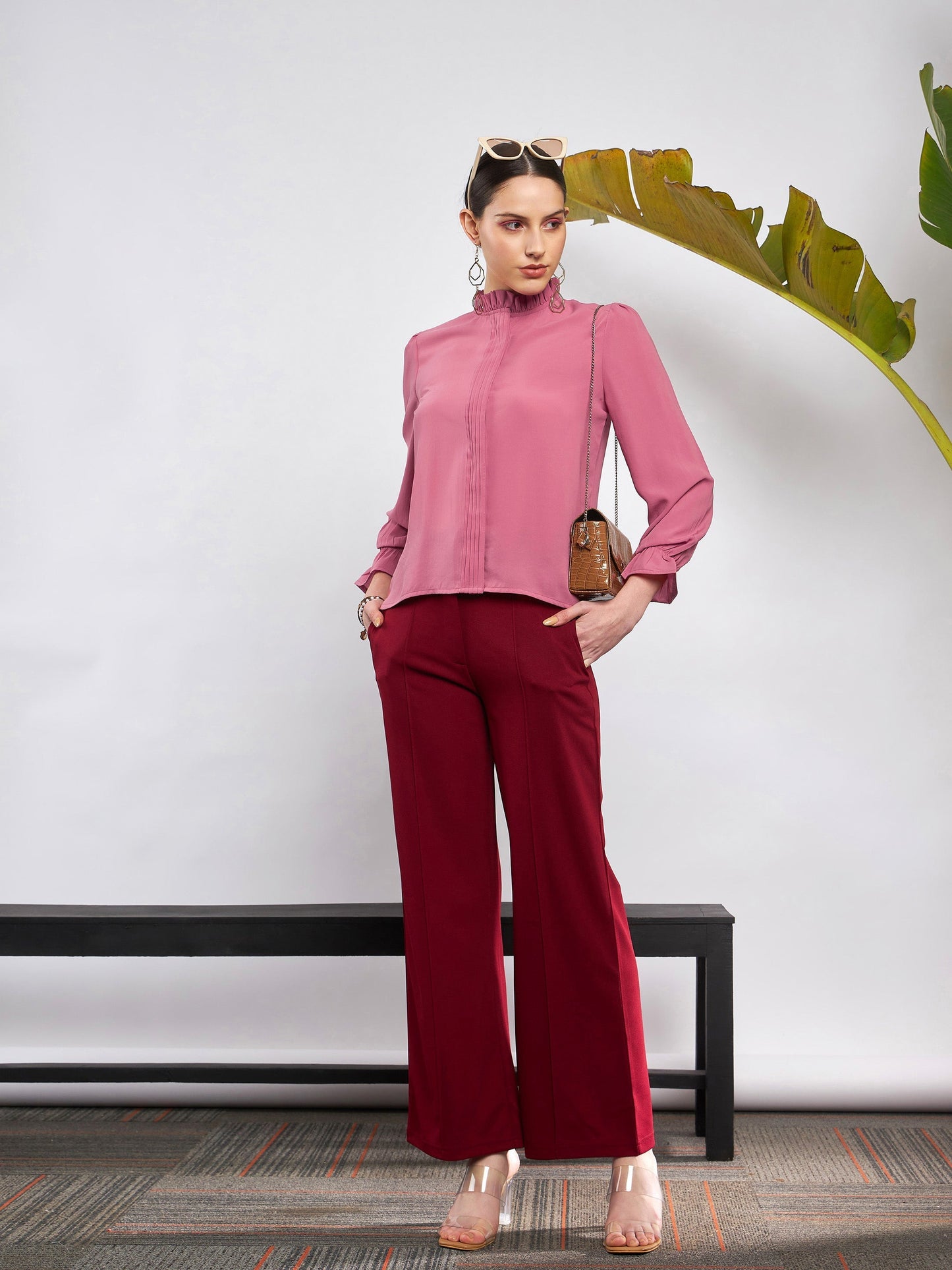 Dull Pink Front Pintuck Top-SASSAFRAS