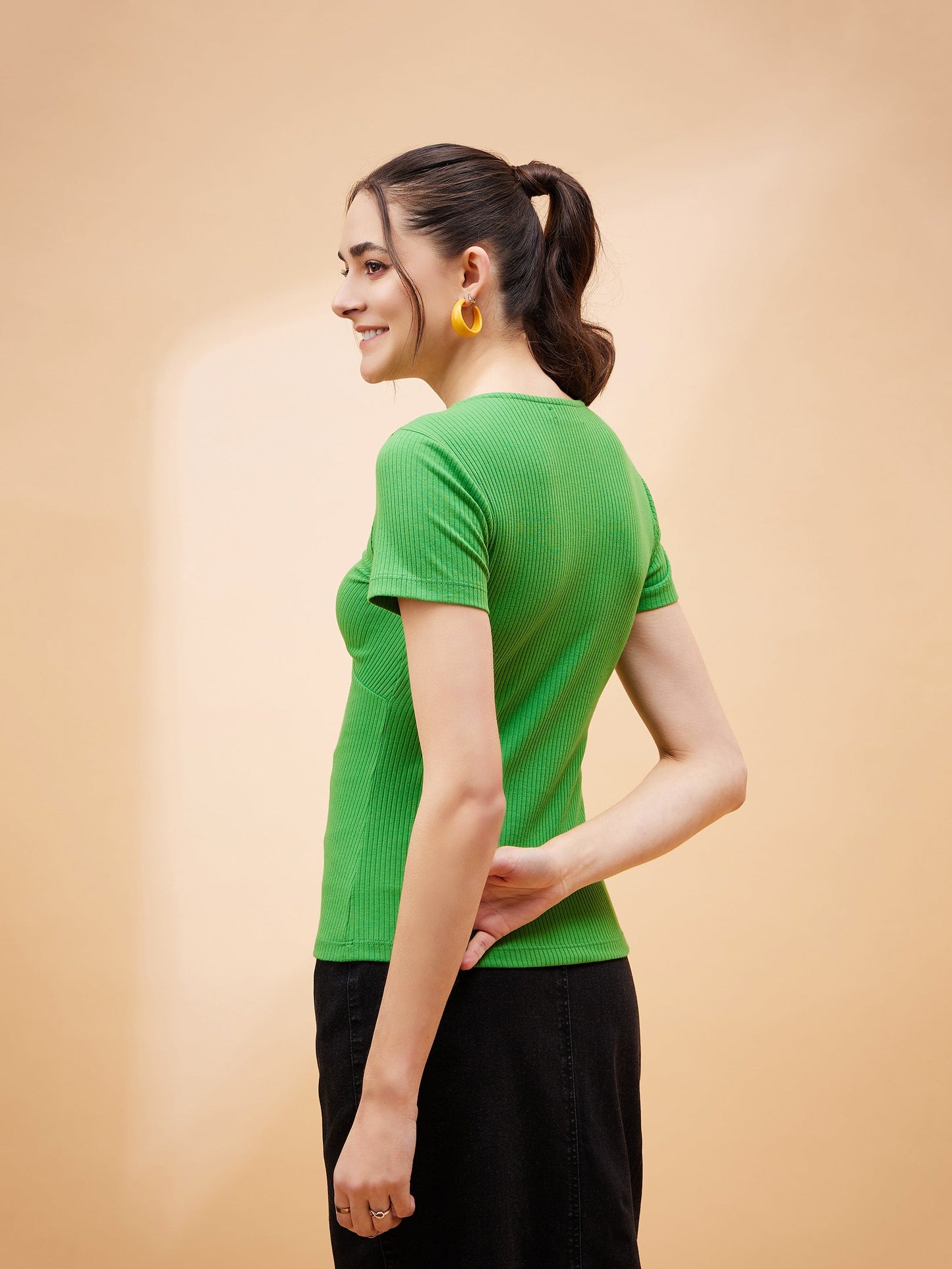 Green Rib Twisted Neck Top-SASSAFRAS BASICS