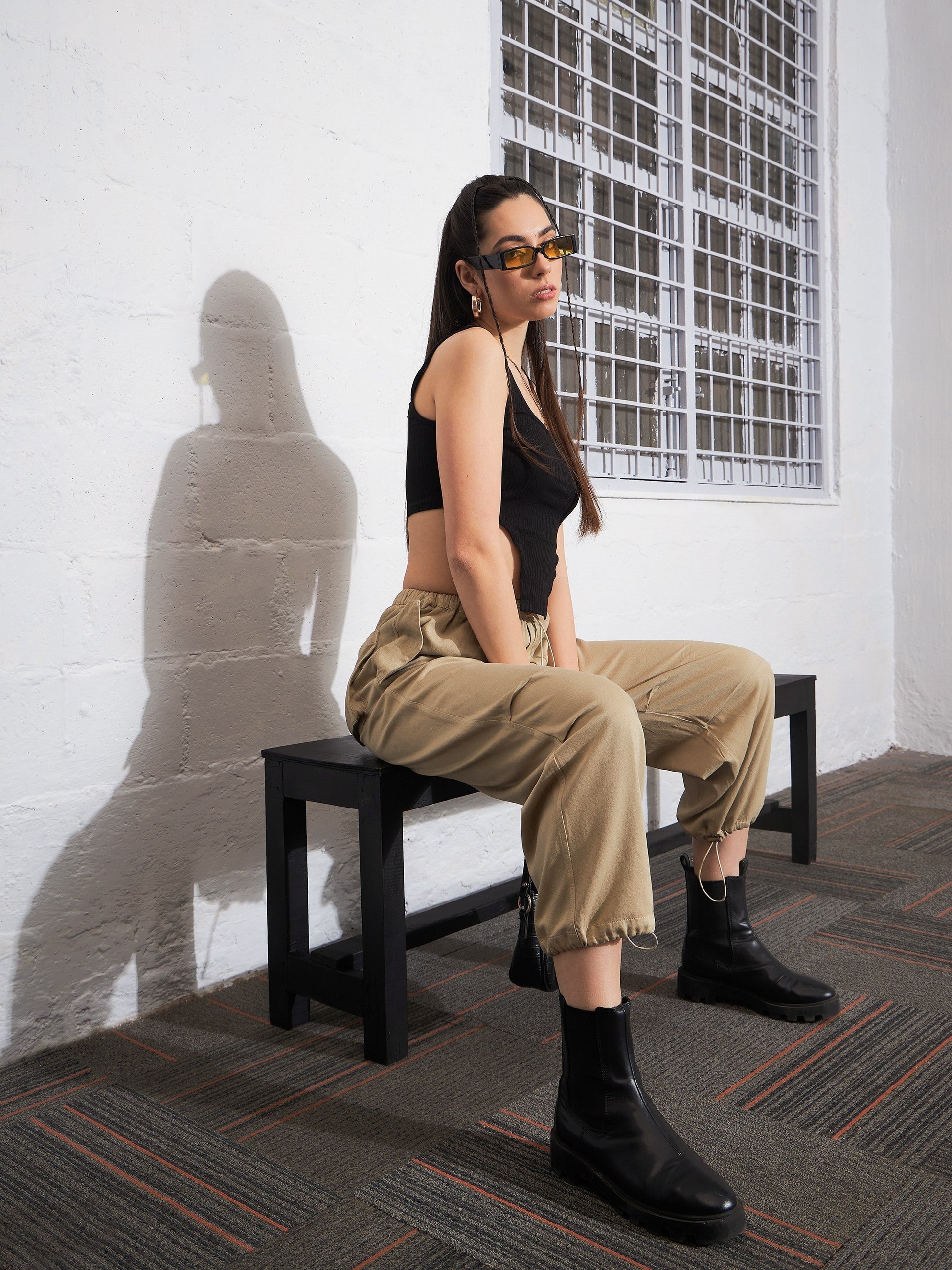 Black Rib High Low Hem Crop Top-SASSAFRAS