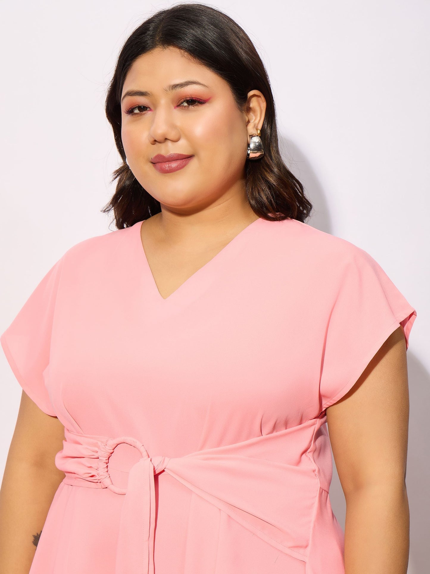 Women Peach Front Knot Peplum Top