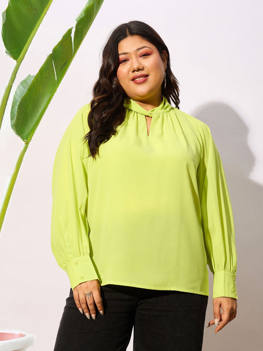 Lime Green Front Twisted Detail Top-SASSAFRAS Curve