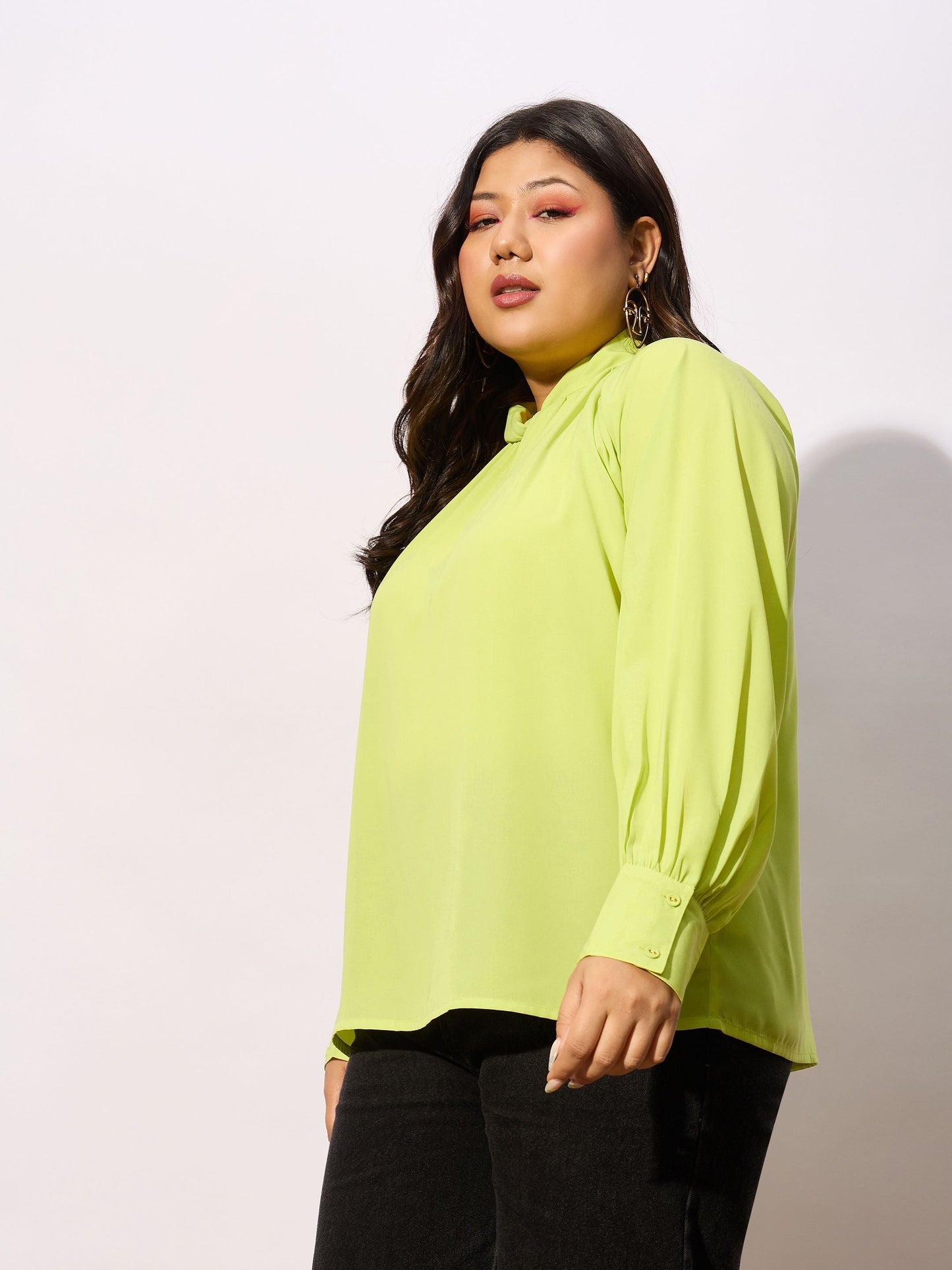 Lime Green Front Twisted Detail Top-SASSAFRAS Curve