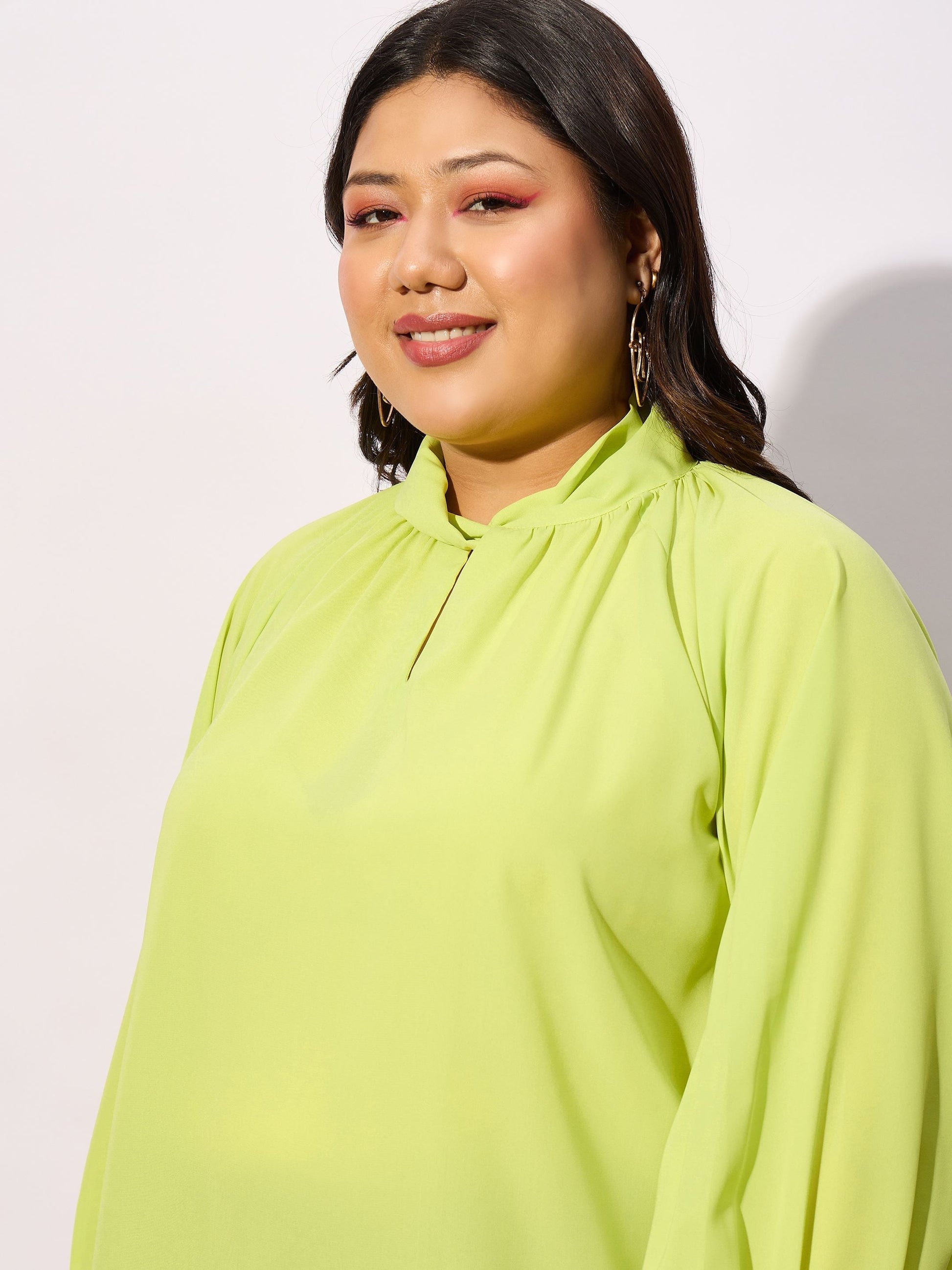 Lime Green Front Twisted Detail Top-SASSAFRAS Curve