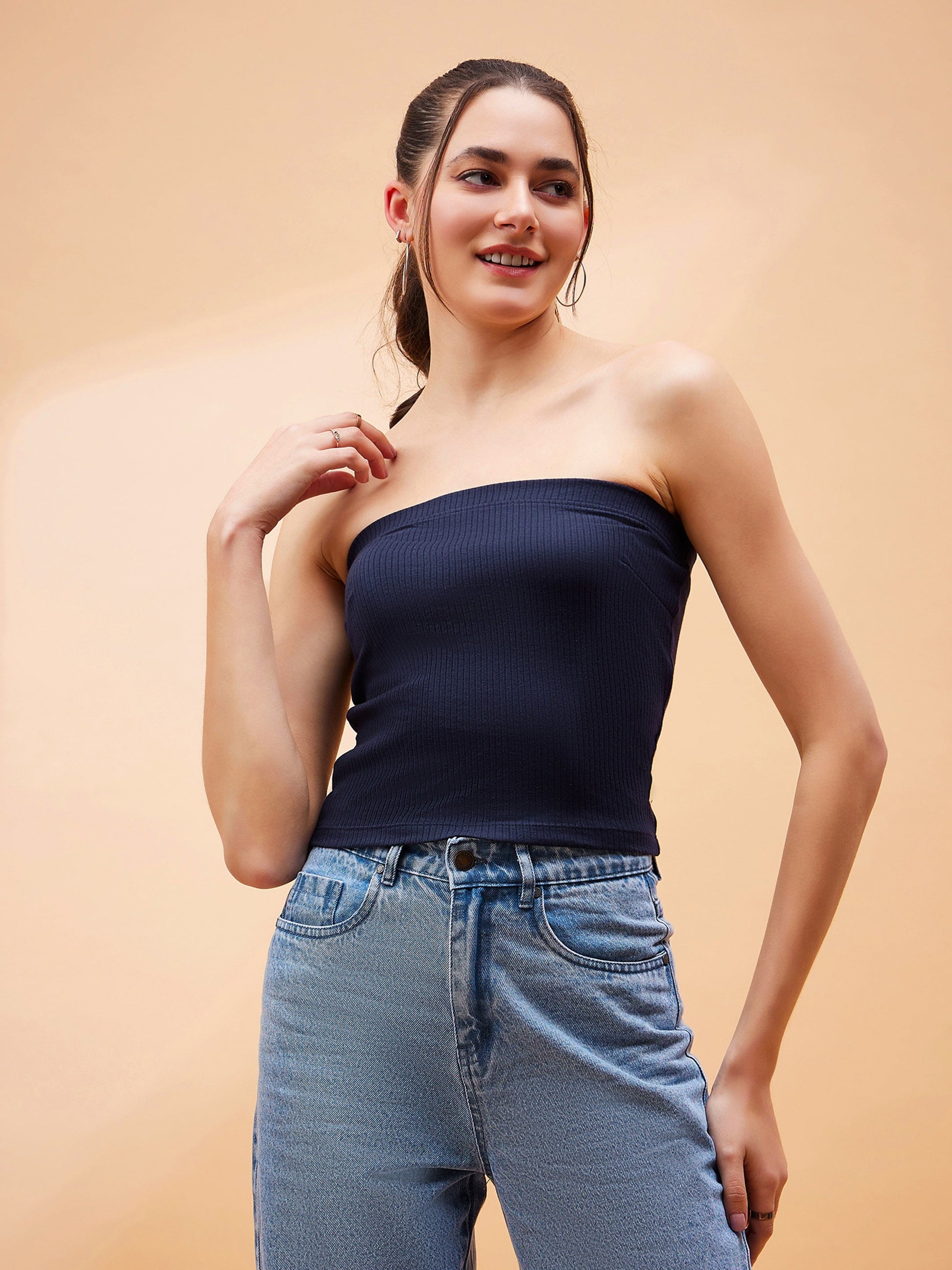 Navy Blue Rib Tube Top-SASSAFRAS BASICS