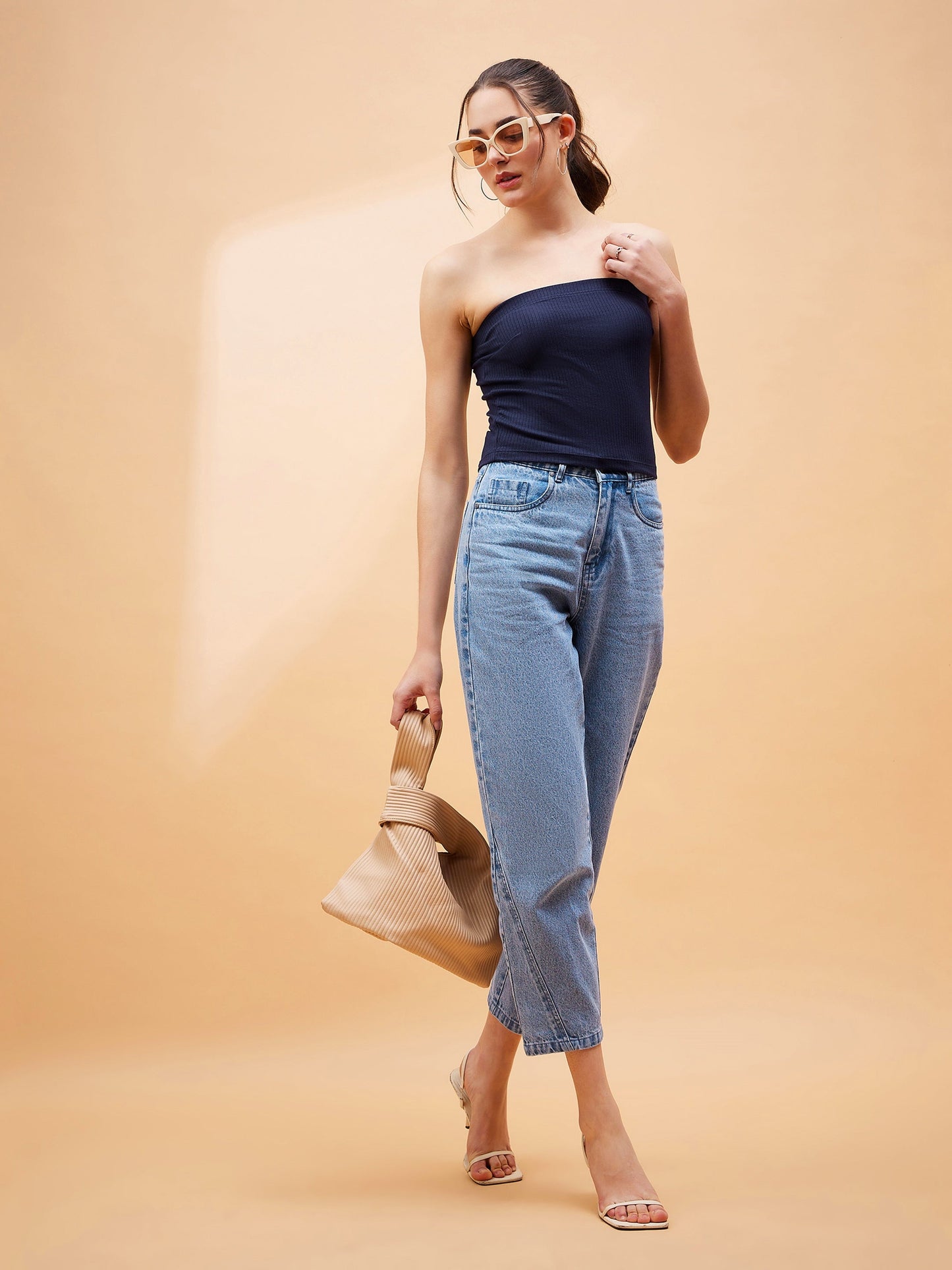 Navy Blue Rib Tube Top-SASSAFRAS BASICS