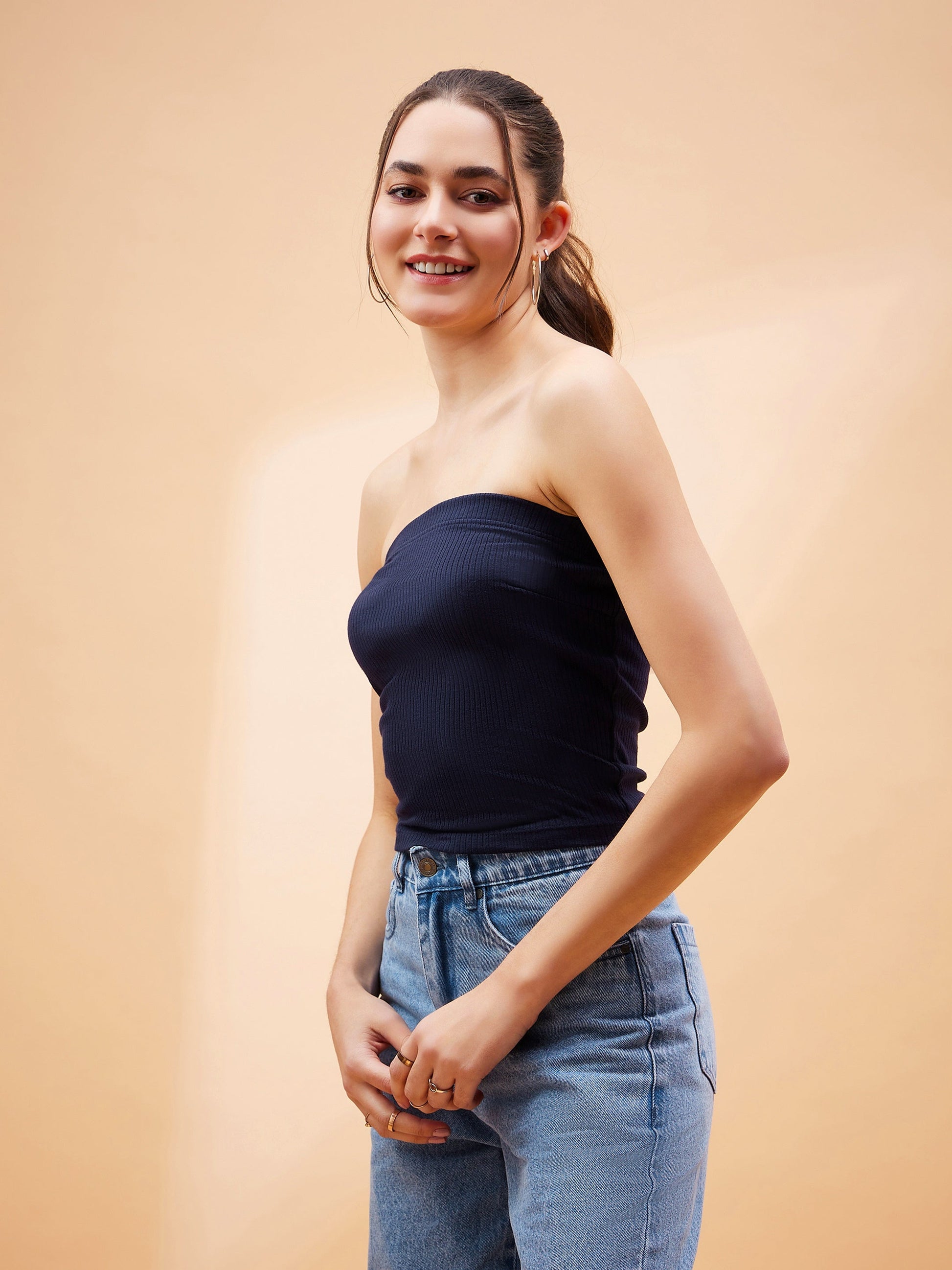 Navy Blue Rib Tube Top-SASSAFRAS BASICS