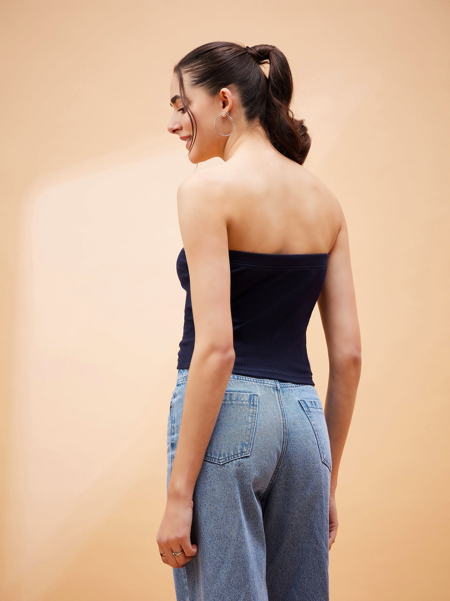 Navy Blue Rib Tube Top-SASSAFRAS BASICS