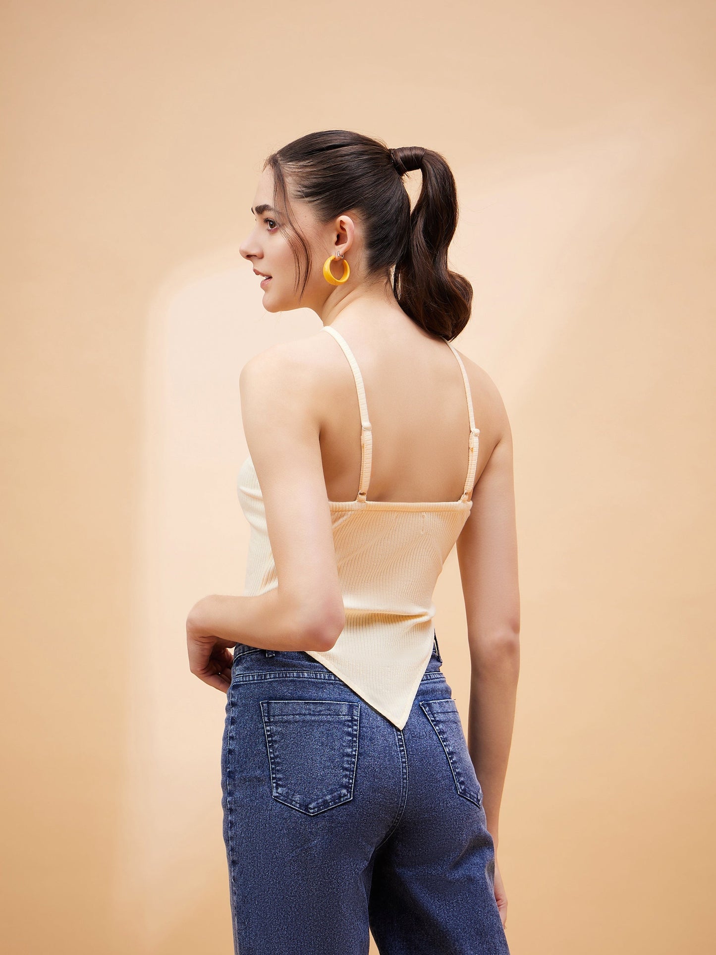 Off White Rib Criss Cross Halter Neck Top-SASSAFRAS BASICS