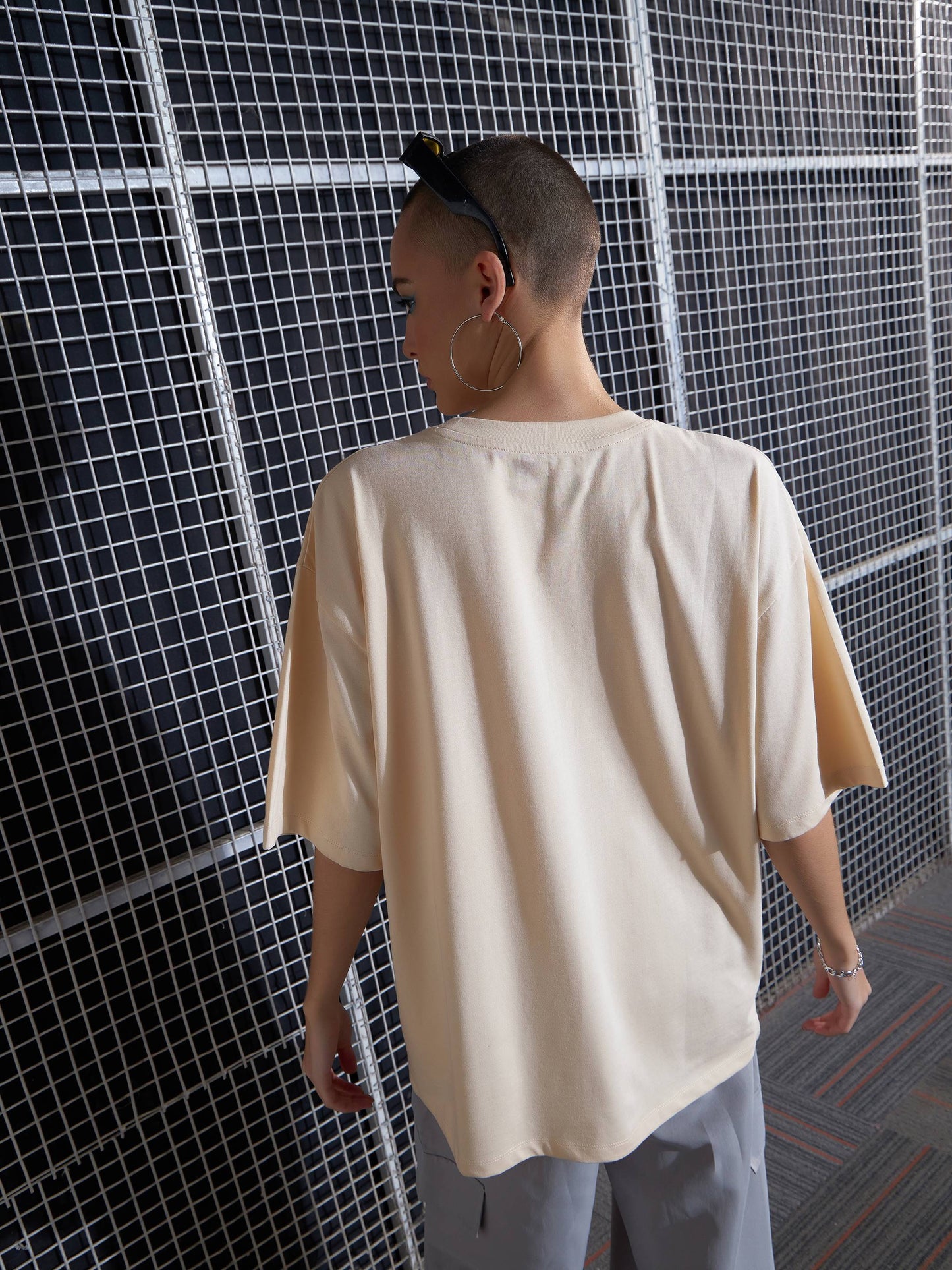 Women Beige Dreamland Printed Oversized T-Shirt