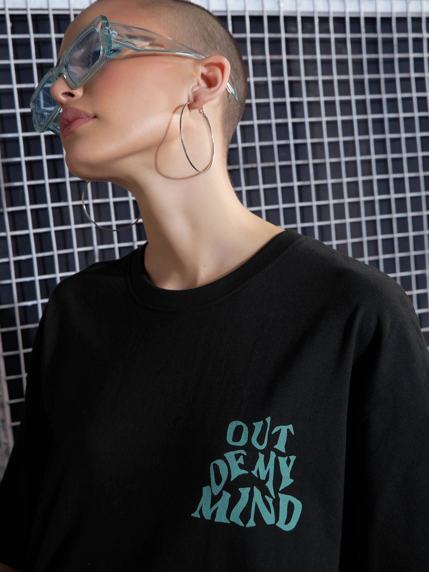 Women Black Out Of My Mind Printed Oversized T-Shirt