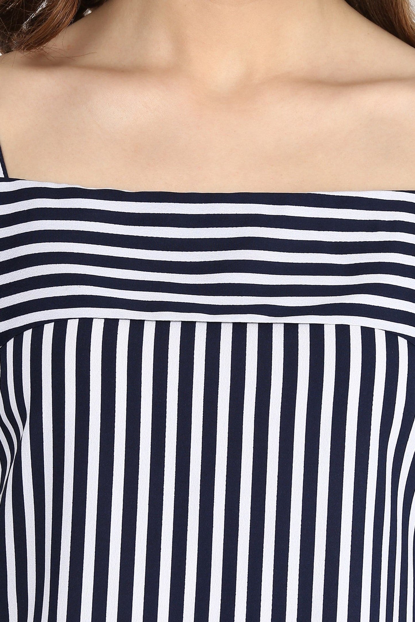 Navy Striped Off Shoulder Layered Strap Top