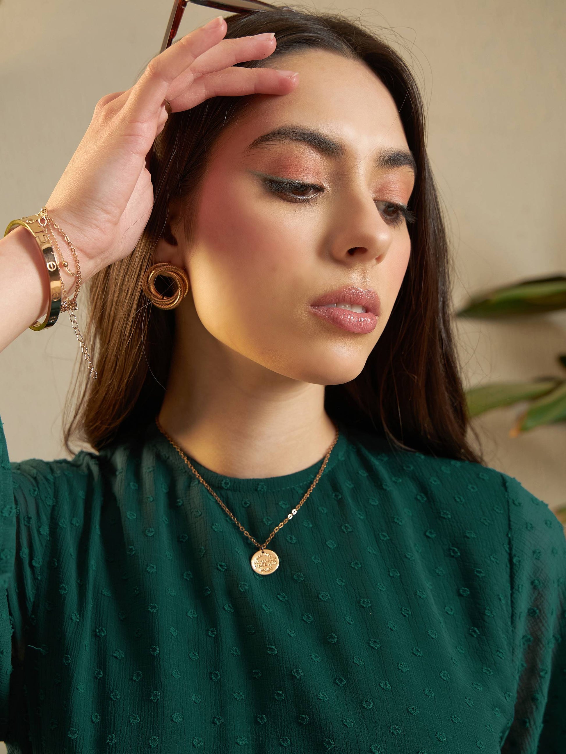 Teal Dobby Layered Hem Peplum Top-SASSAFRAS