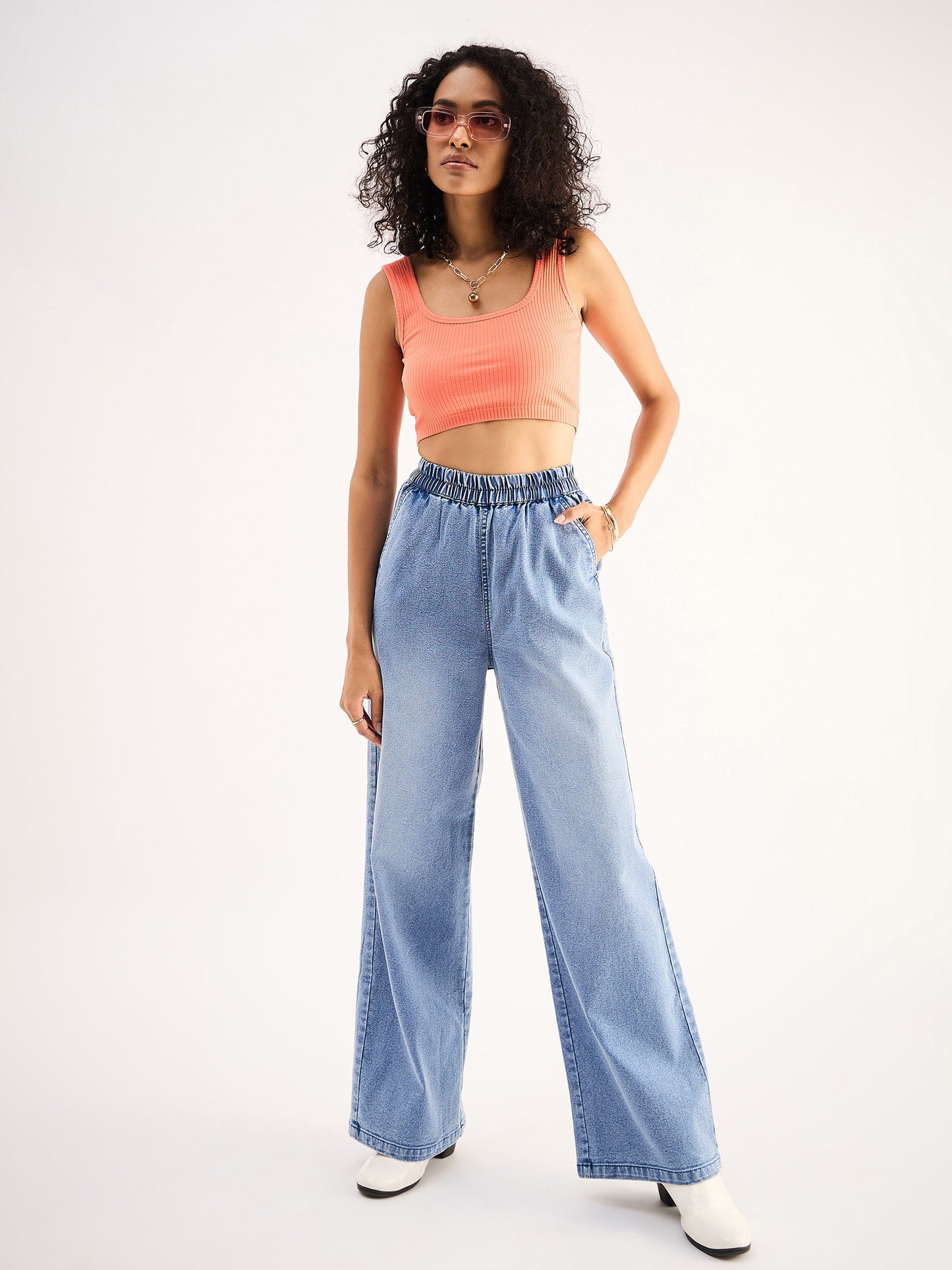 Peach Rib Square Neck Cropped Tank Top-SASSAFRAS BASICS