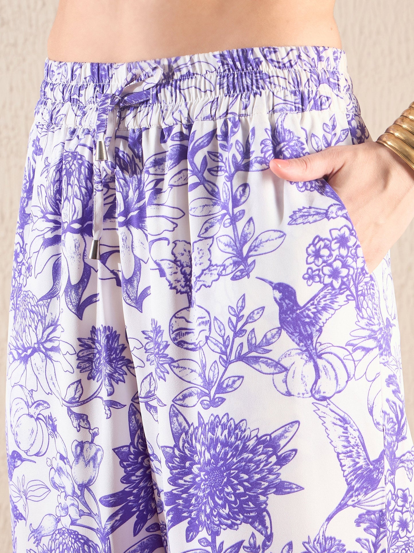 Women Purple Floral Top With Palazzo Pant