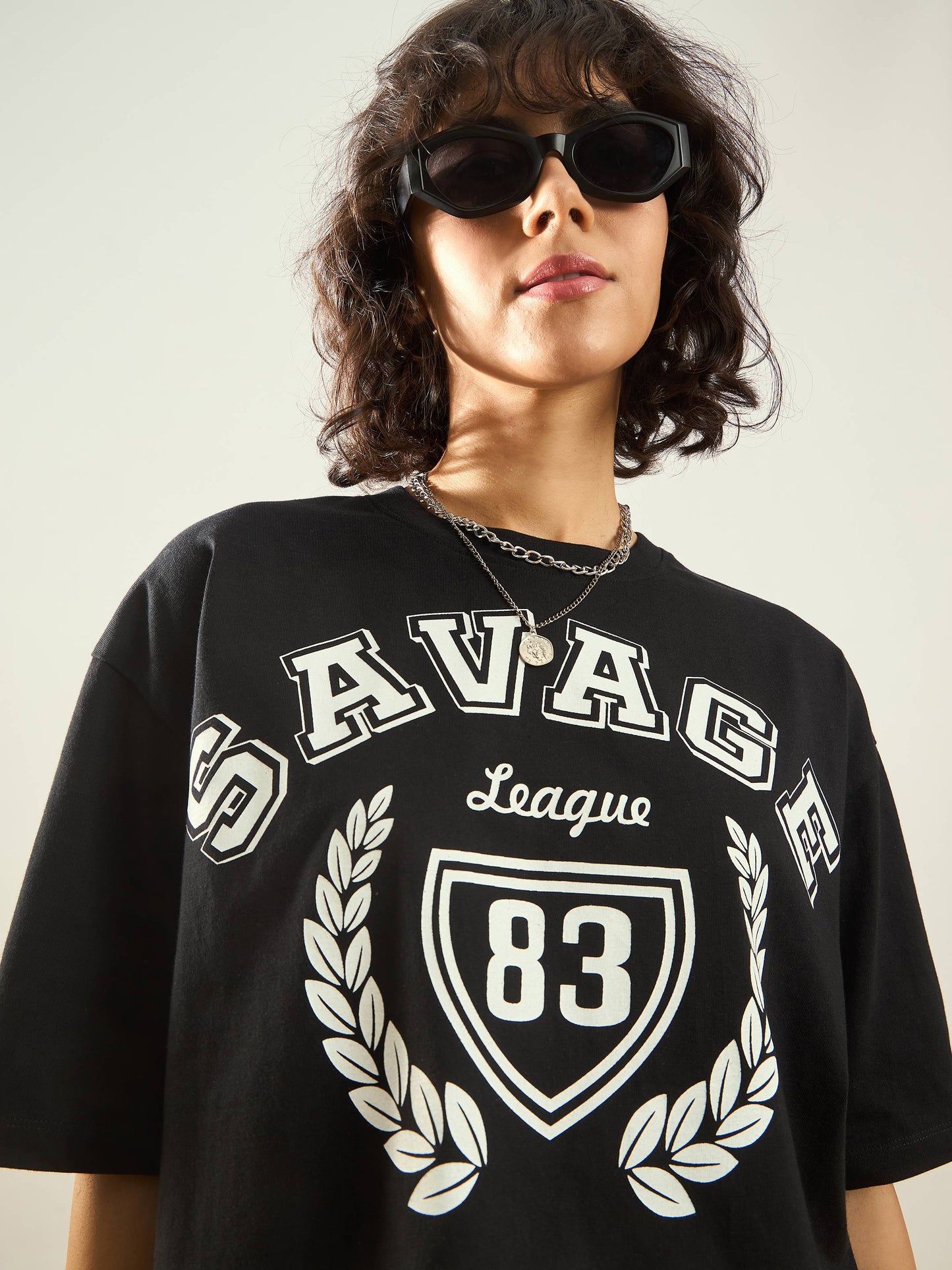 Women Black Savage Printed Crop T-Shirt