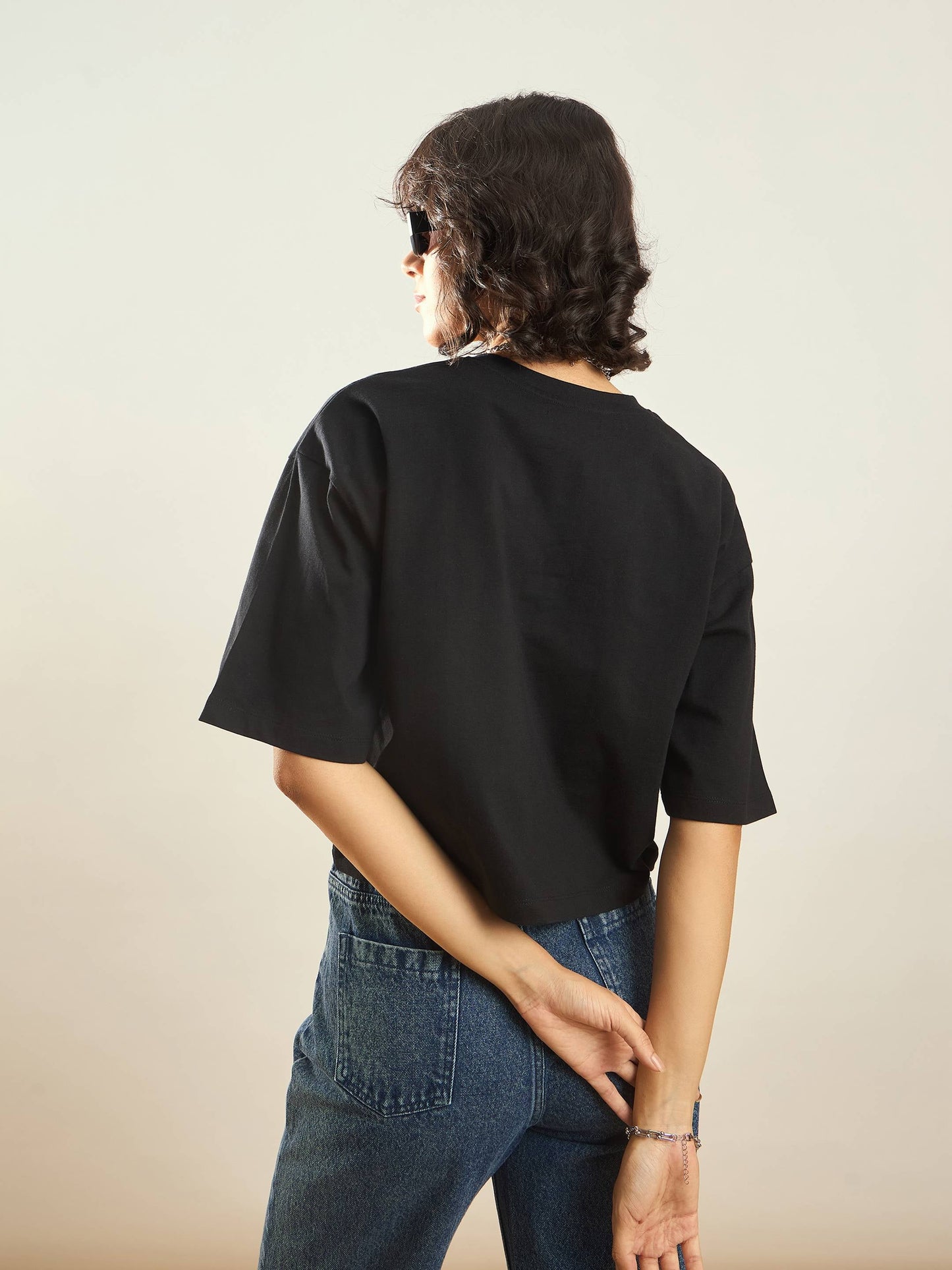 Women Black Savage Printed Crop T-Shirt