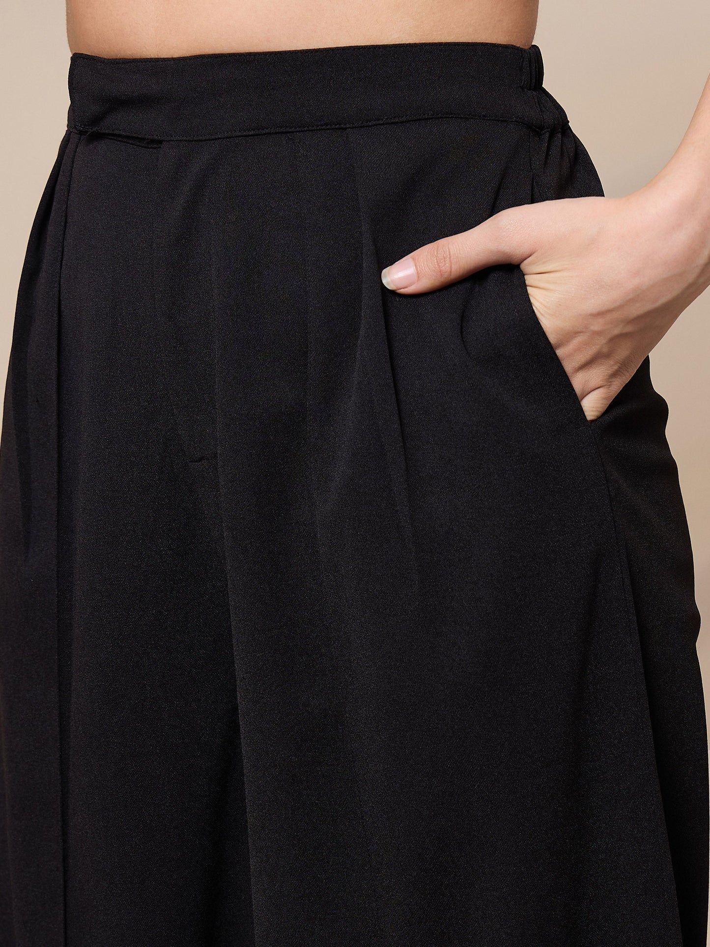 Women Black Square Neck Top With Wide Leg Pants