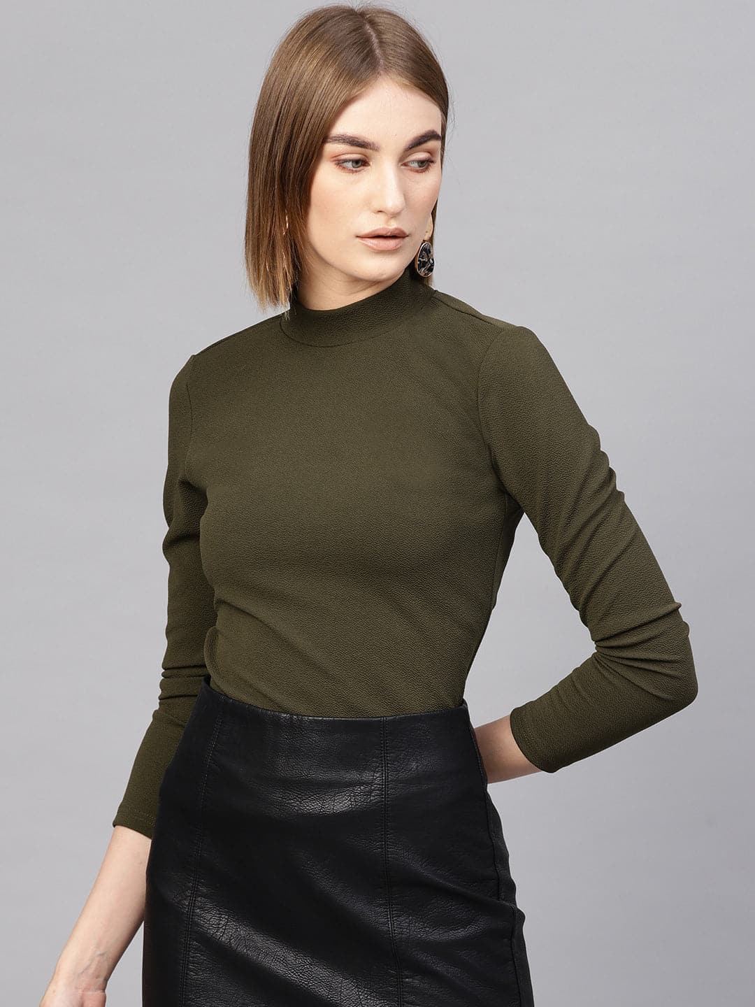 Olive Turtle Neck Top-Tops-SASSAFRAS