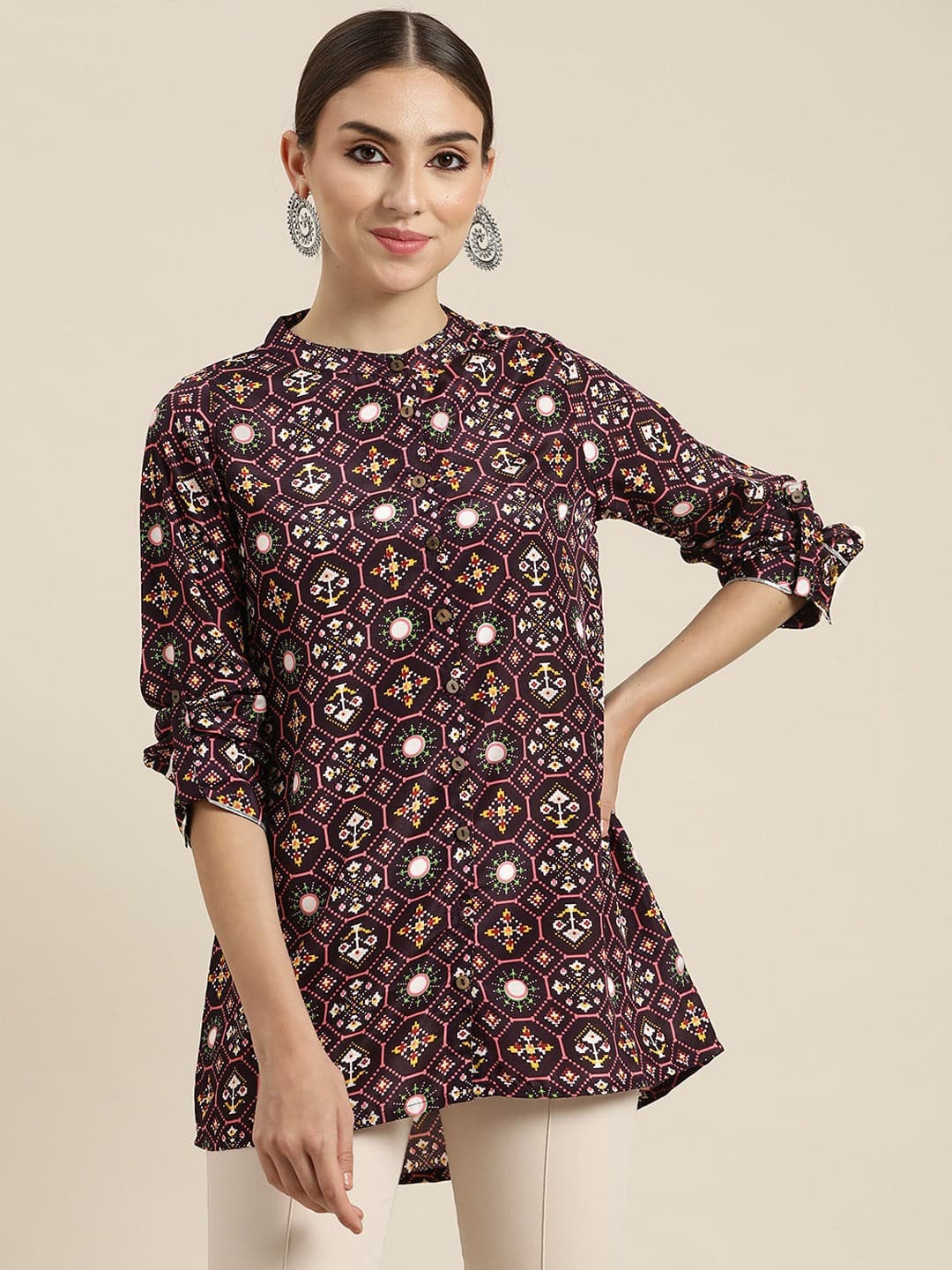 Women Purple Patola High Low Shirt-Shirts-SASSAFRAS