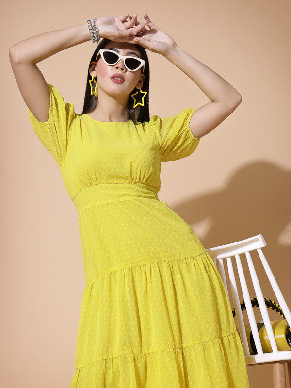 Odour Control Round Neck Puff Sleeves Dress For Women