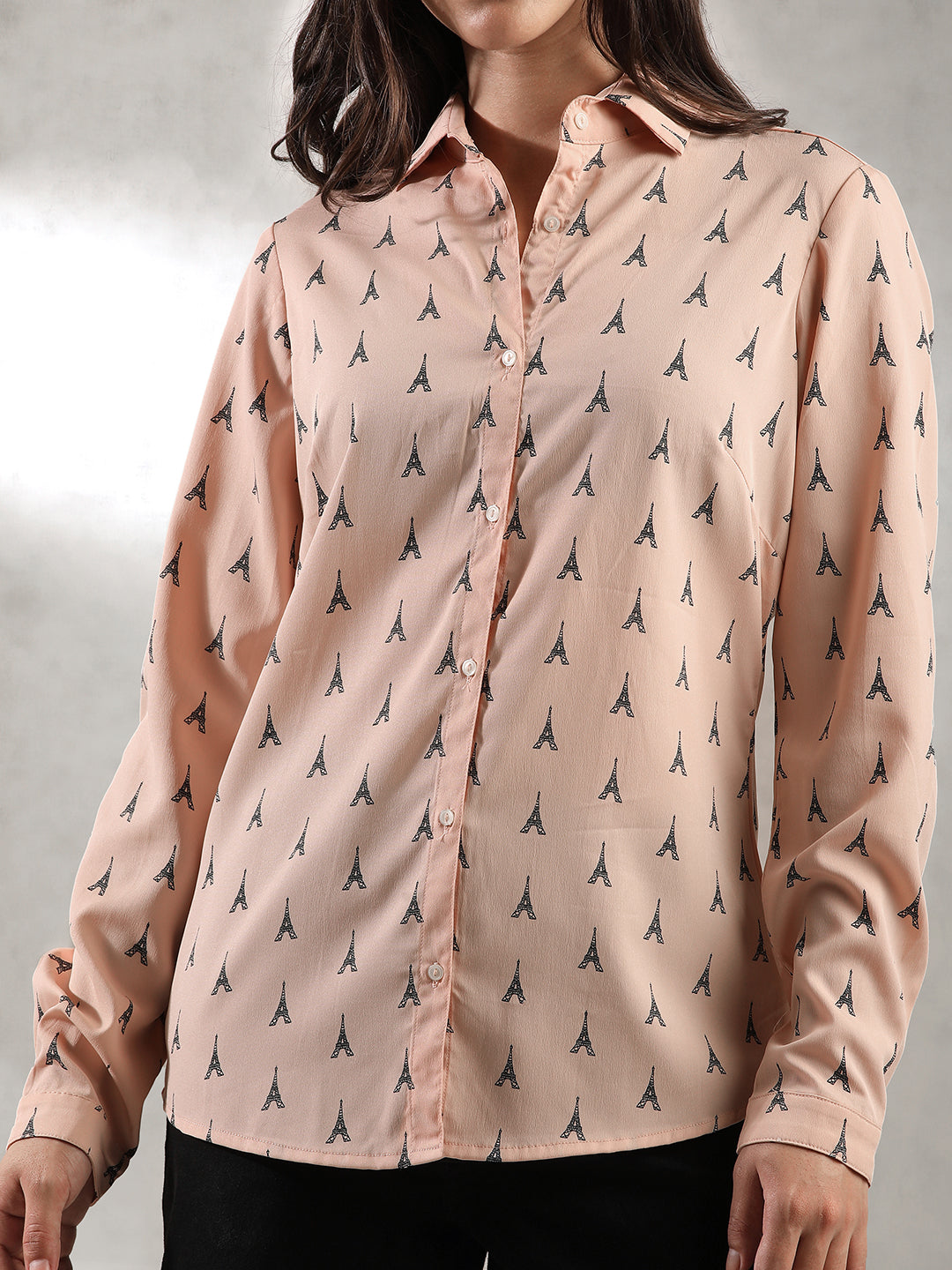 Women Peach Regular Fit Printed Shirt