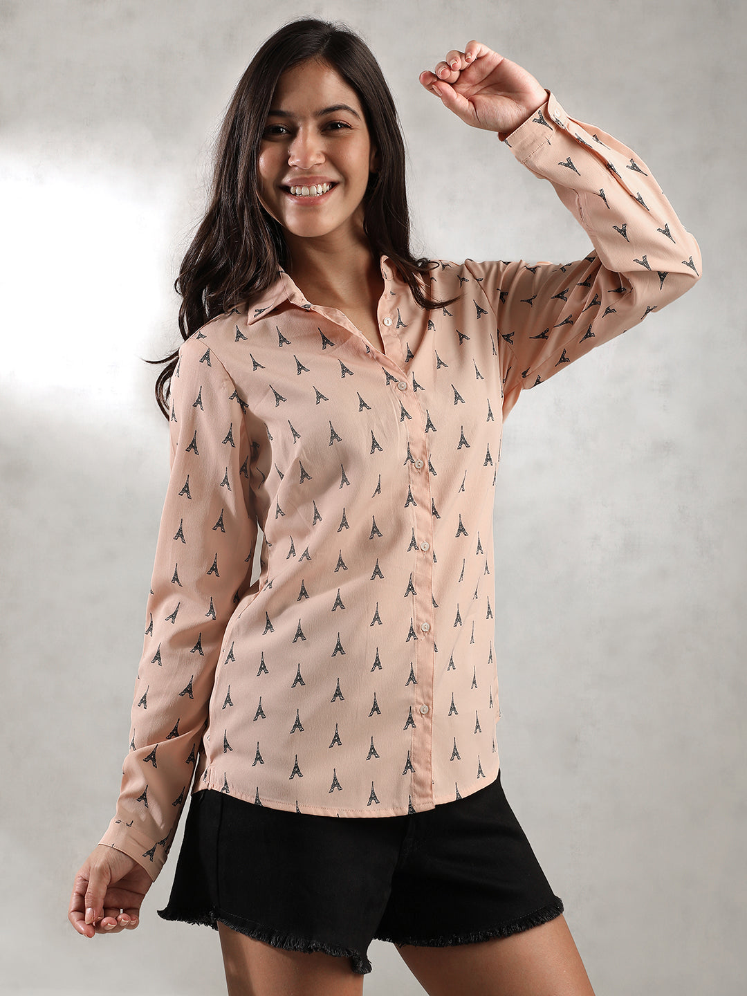 Women Peach Regular Fit Printed Shirt