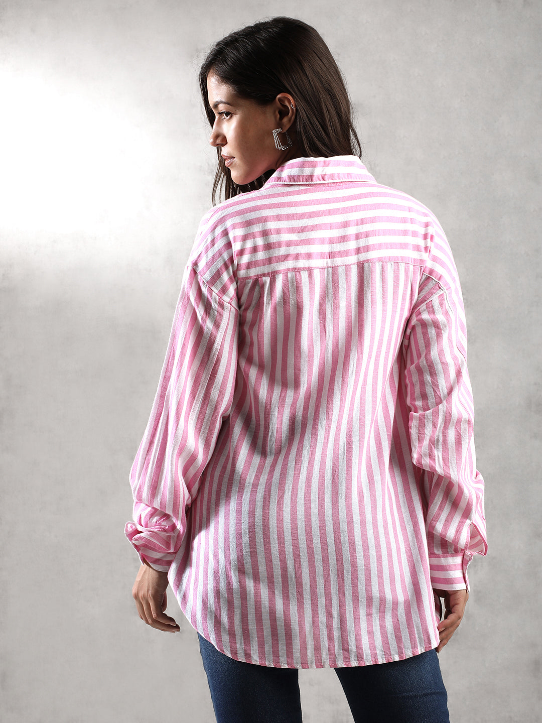 Women Pink Comfort Fit Striped Shirt