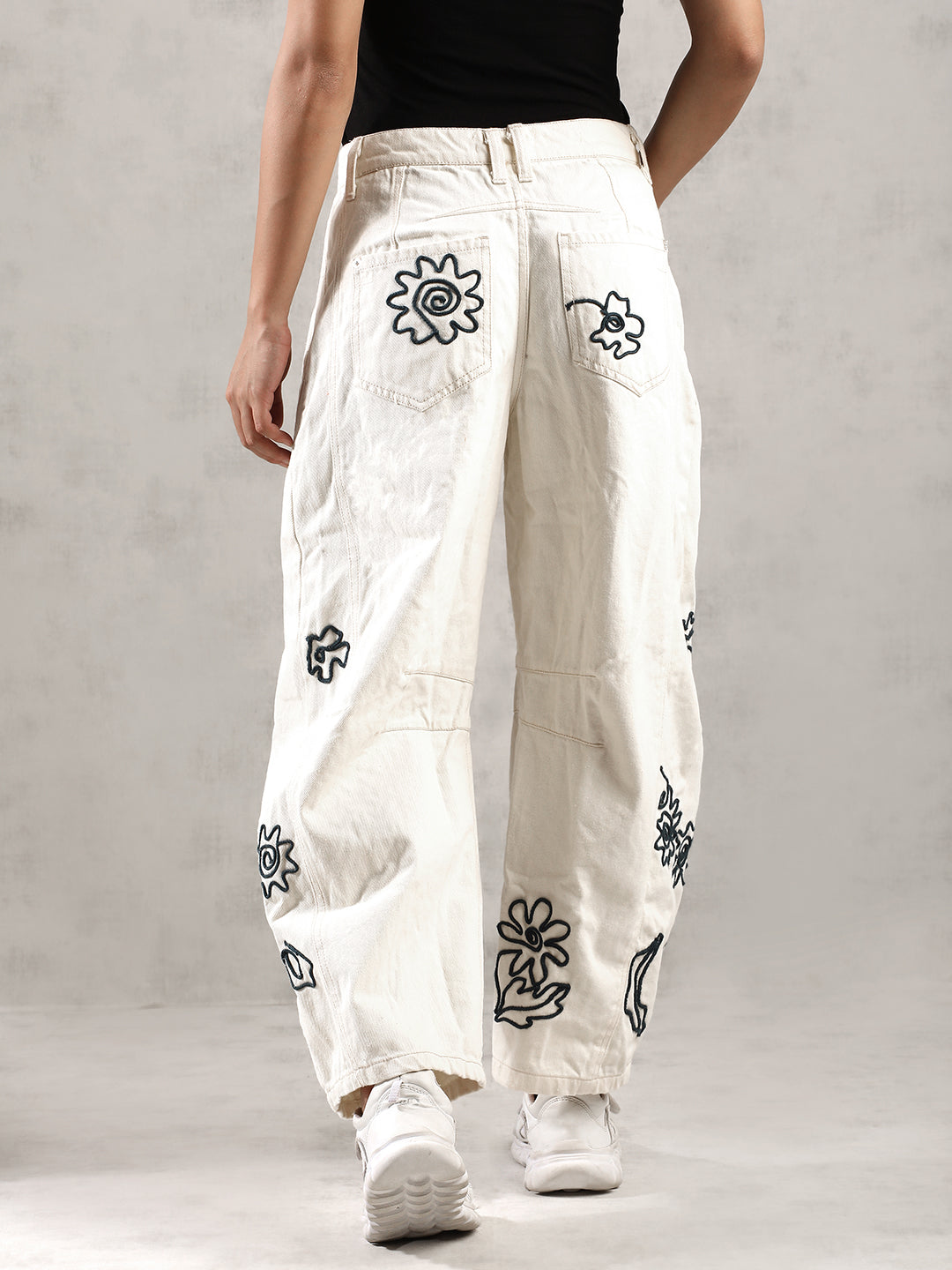 Women Cream Chic Thread Work Denim