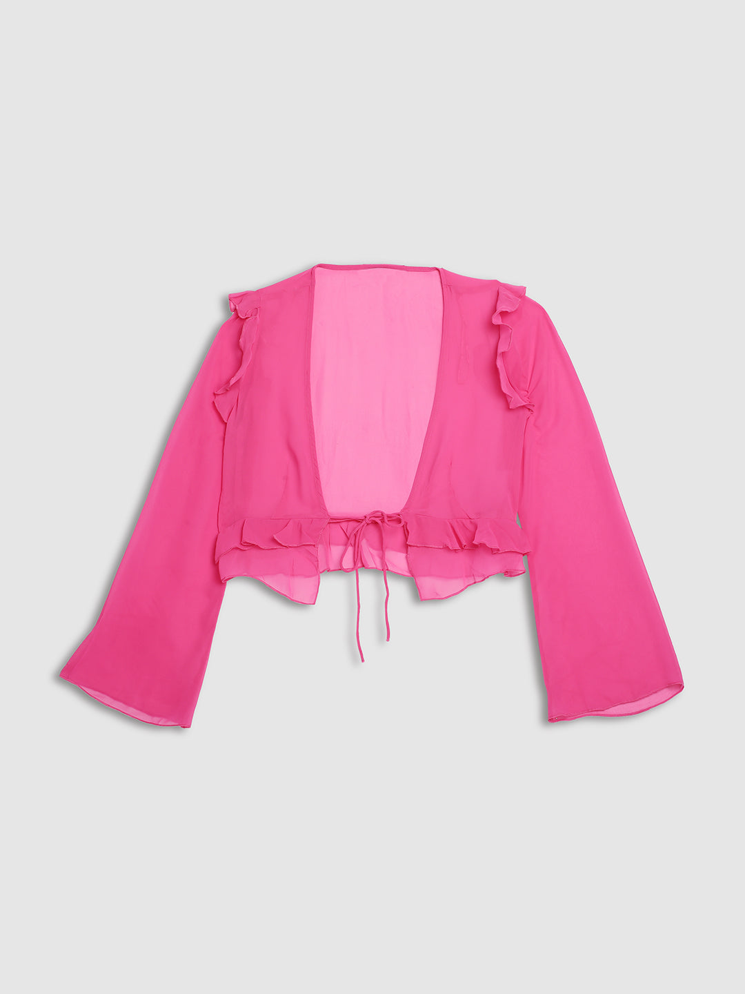 Women Front Tie Up Sheer Crop Top