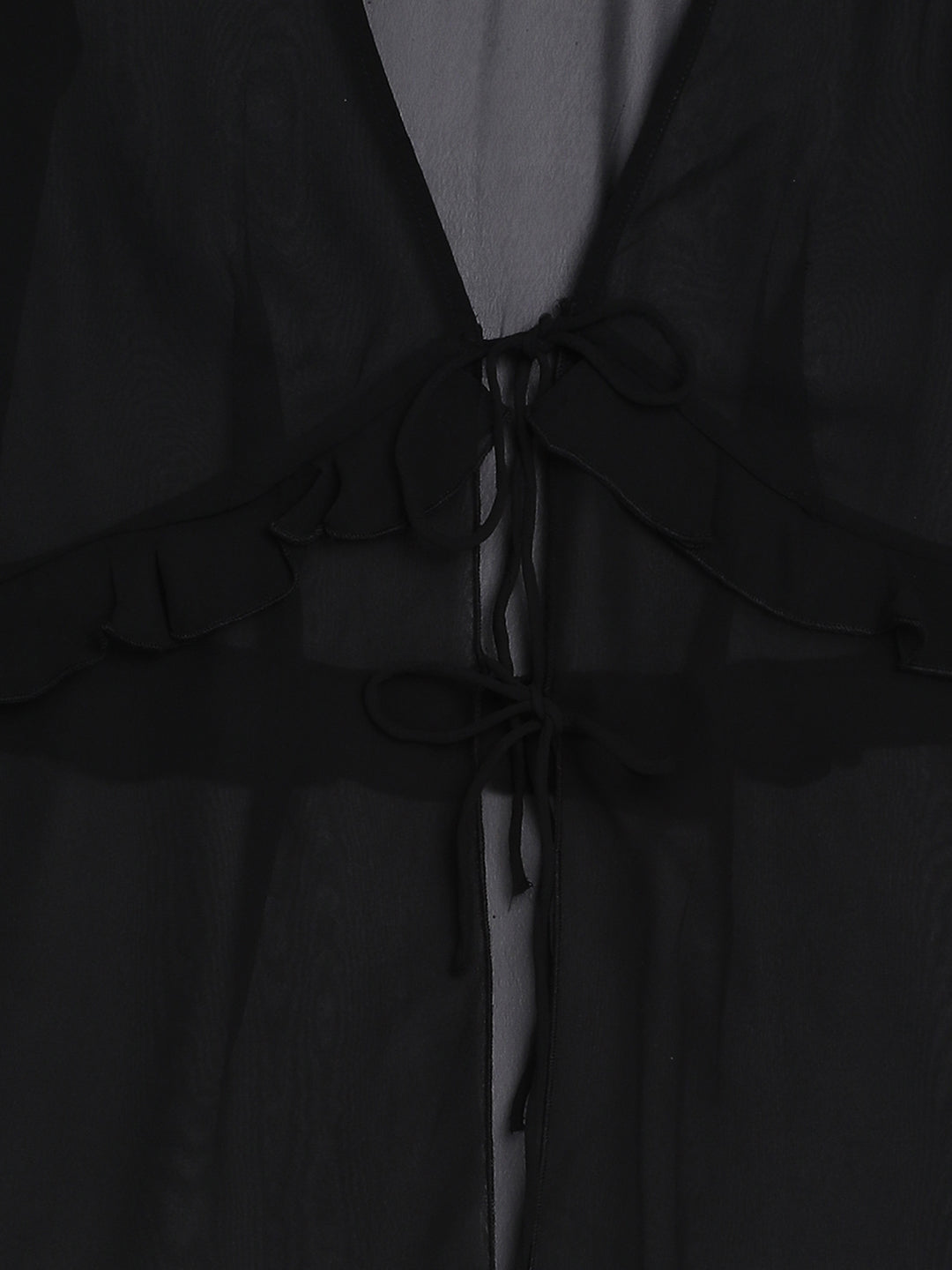 Women Black Sheer Front Tie Up Top