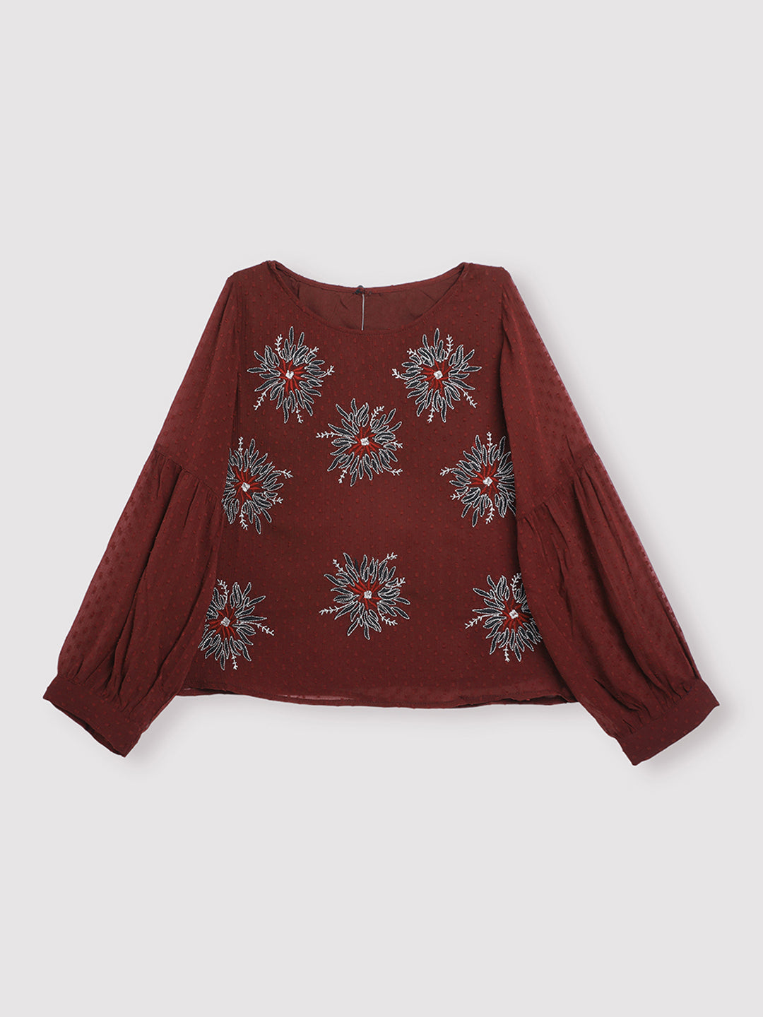 Women Maroon Floral Embroidery Top
