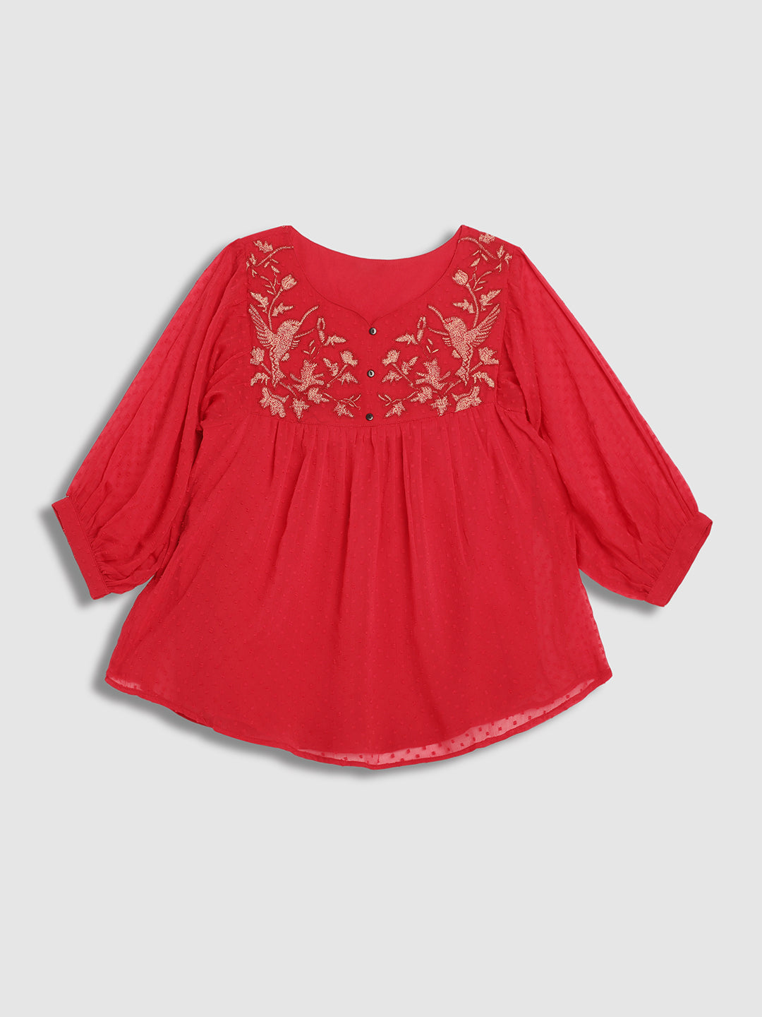Women Red Textured Regular Fit Top