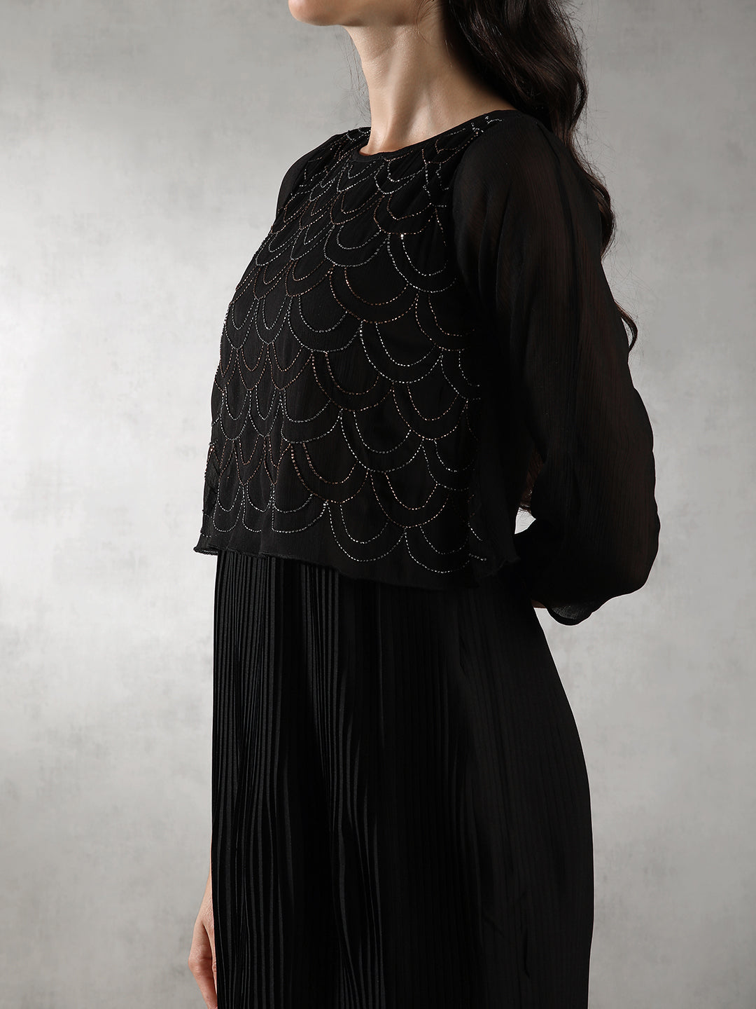 Women Black Sequinned Midi Dress