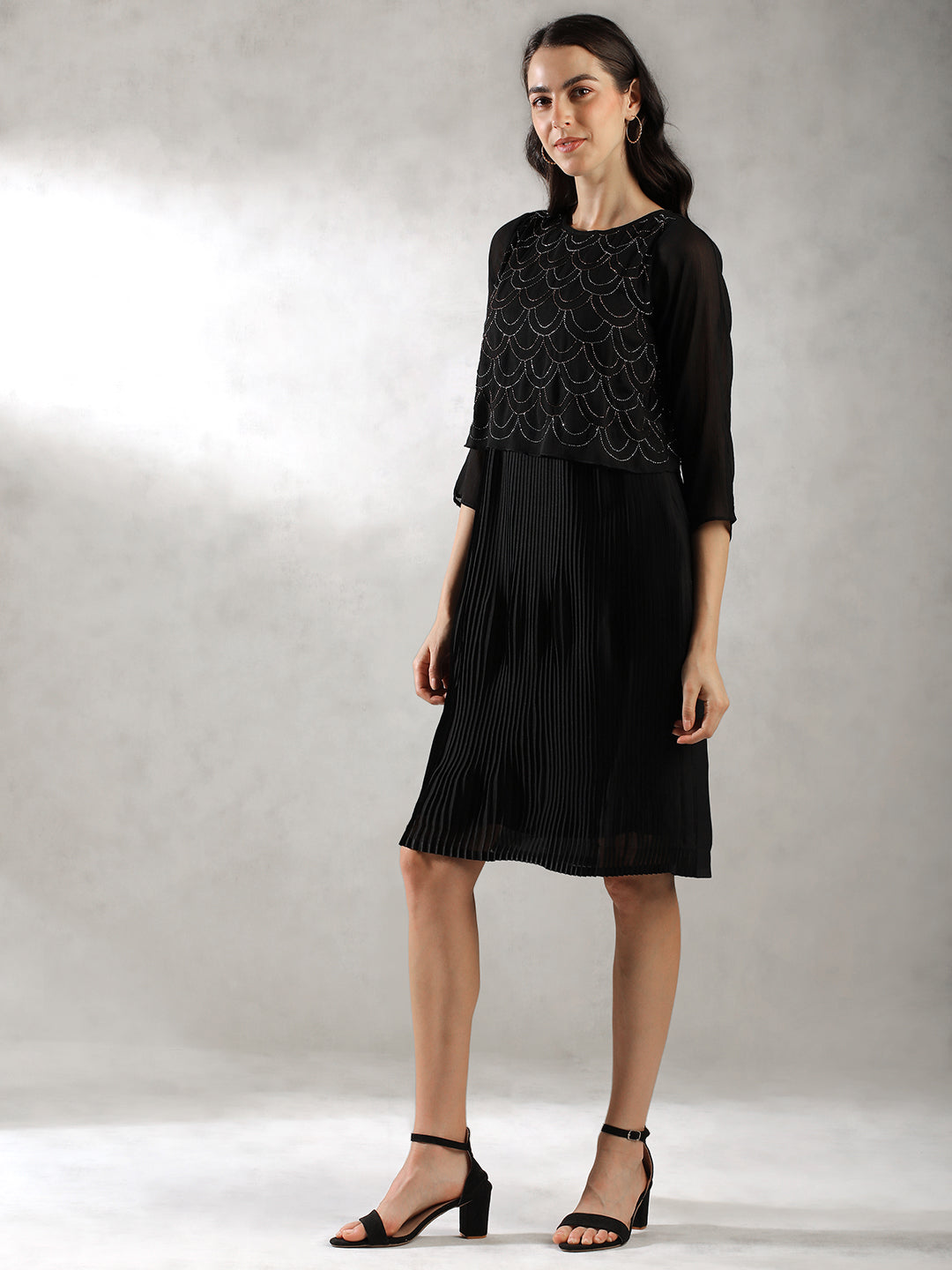 Women Black Sequinned Midi Dress