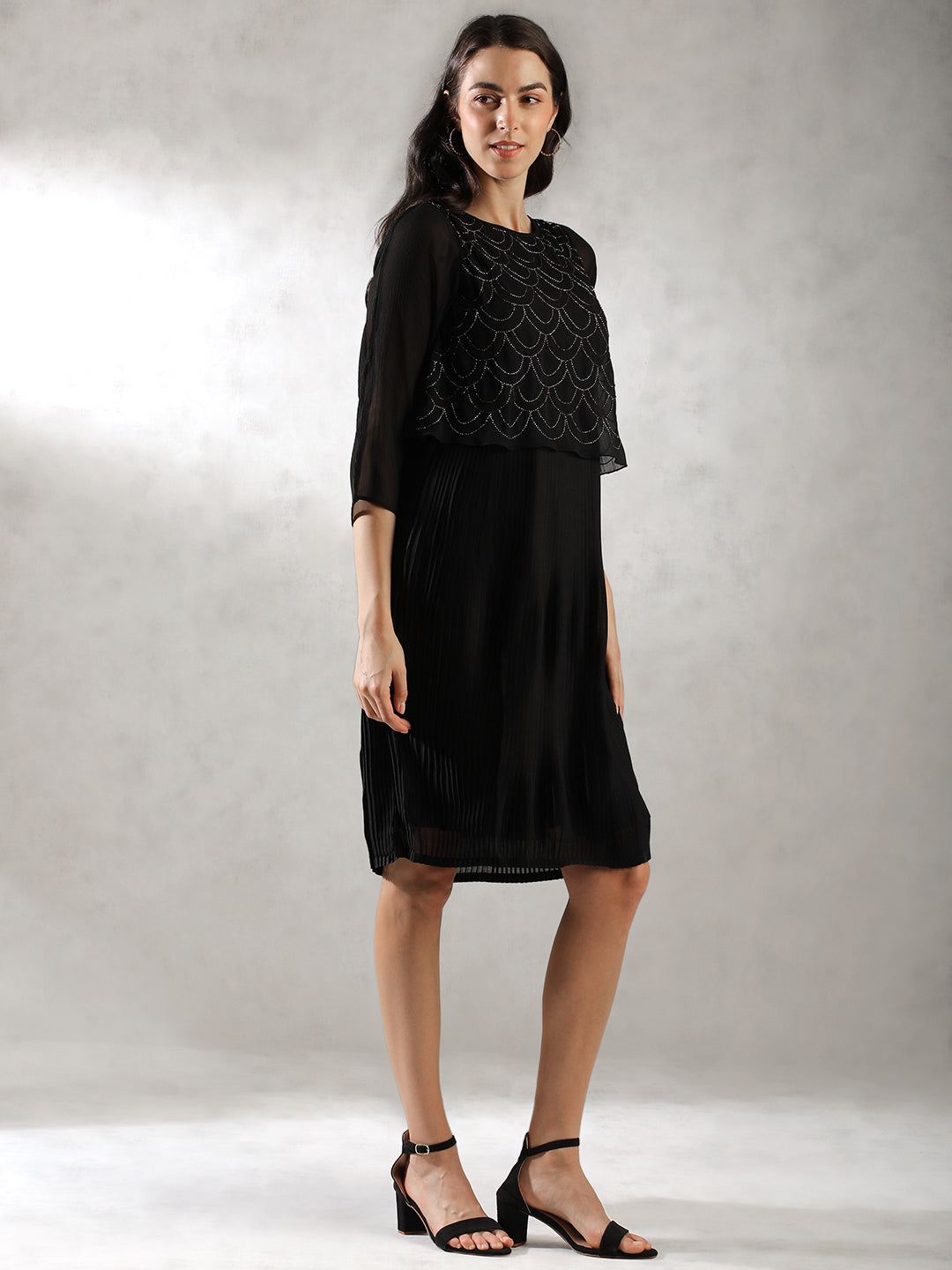 Women Black Sequinned Midi Dress