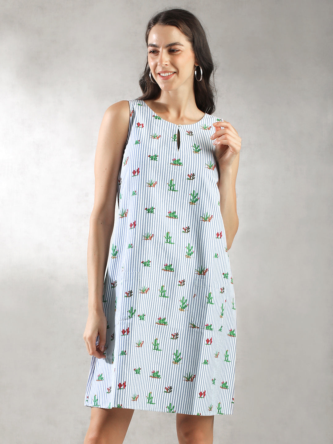 Women Blue Printed Casual Dress