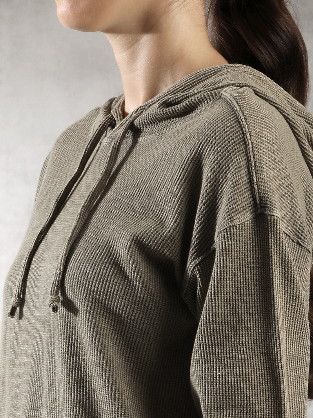 Women Olive Ribbed Hoodies