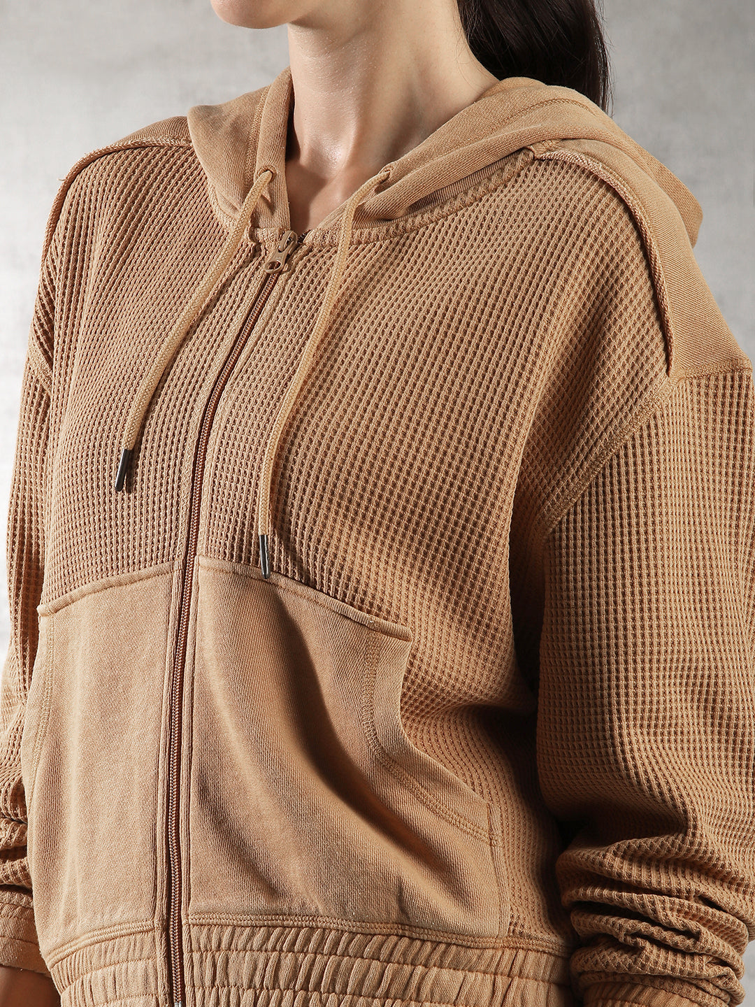 Women Brown Waffle Textured Jacket
