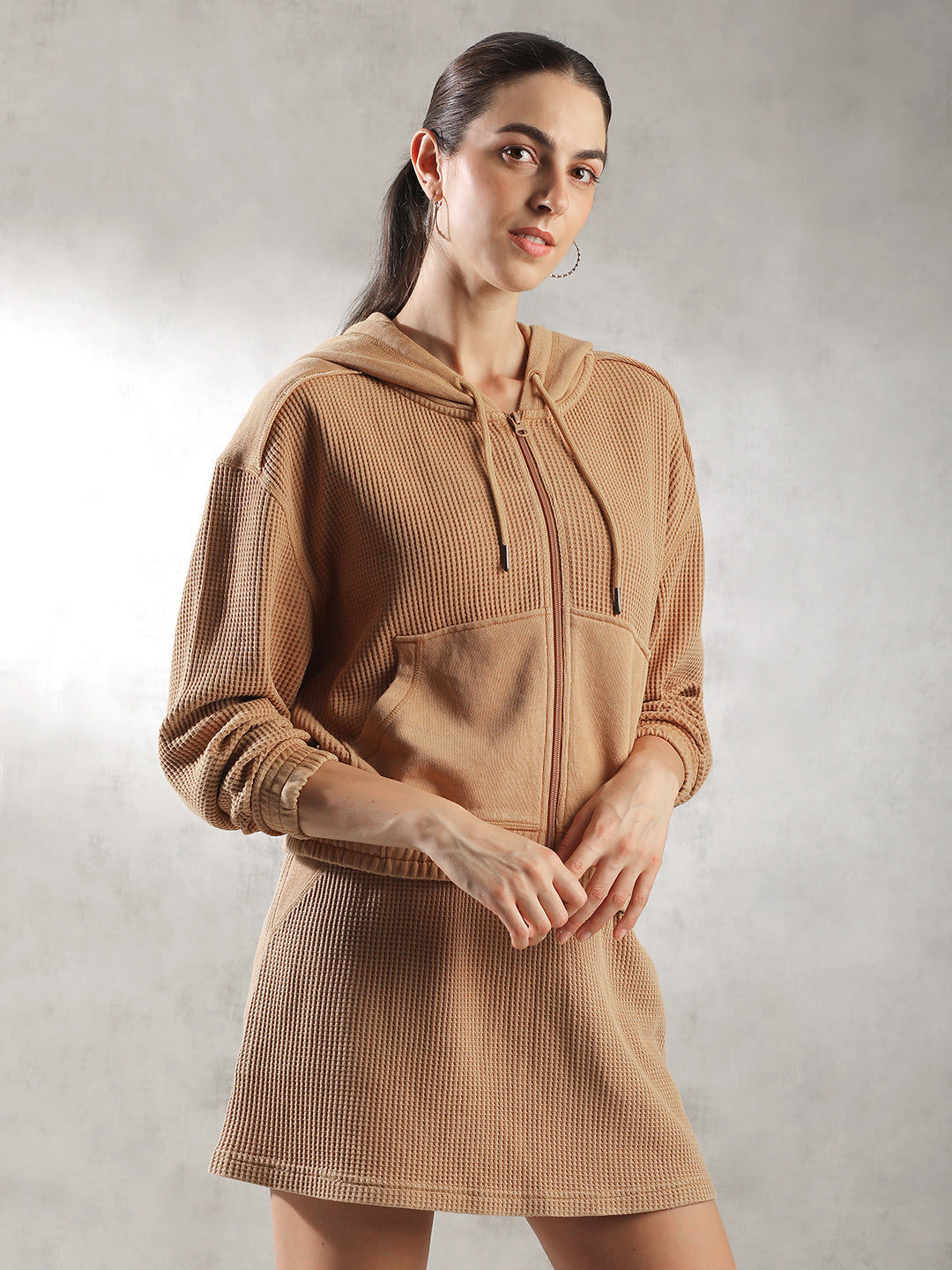 Women Brown Waffle Textured Jacket