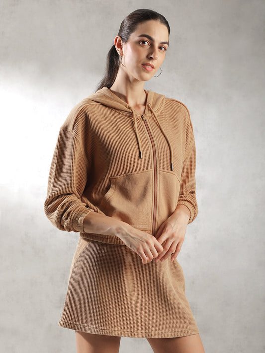 Women Brown Waffle Textured Jacket